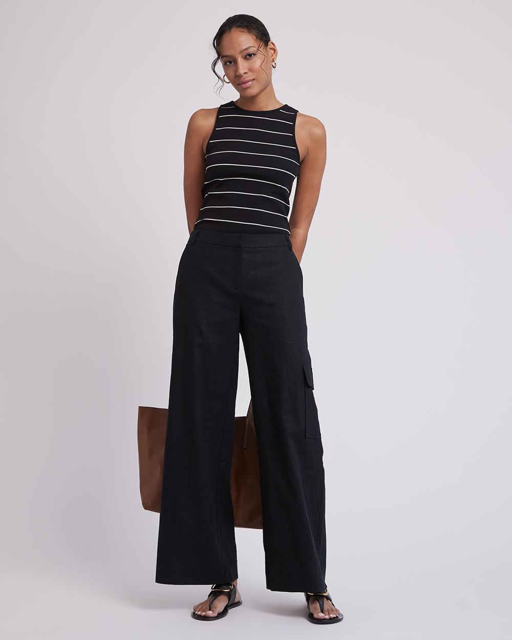 Crew-Neck Striped Ribbed Cami