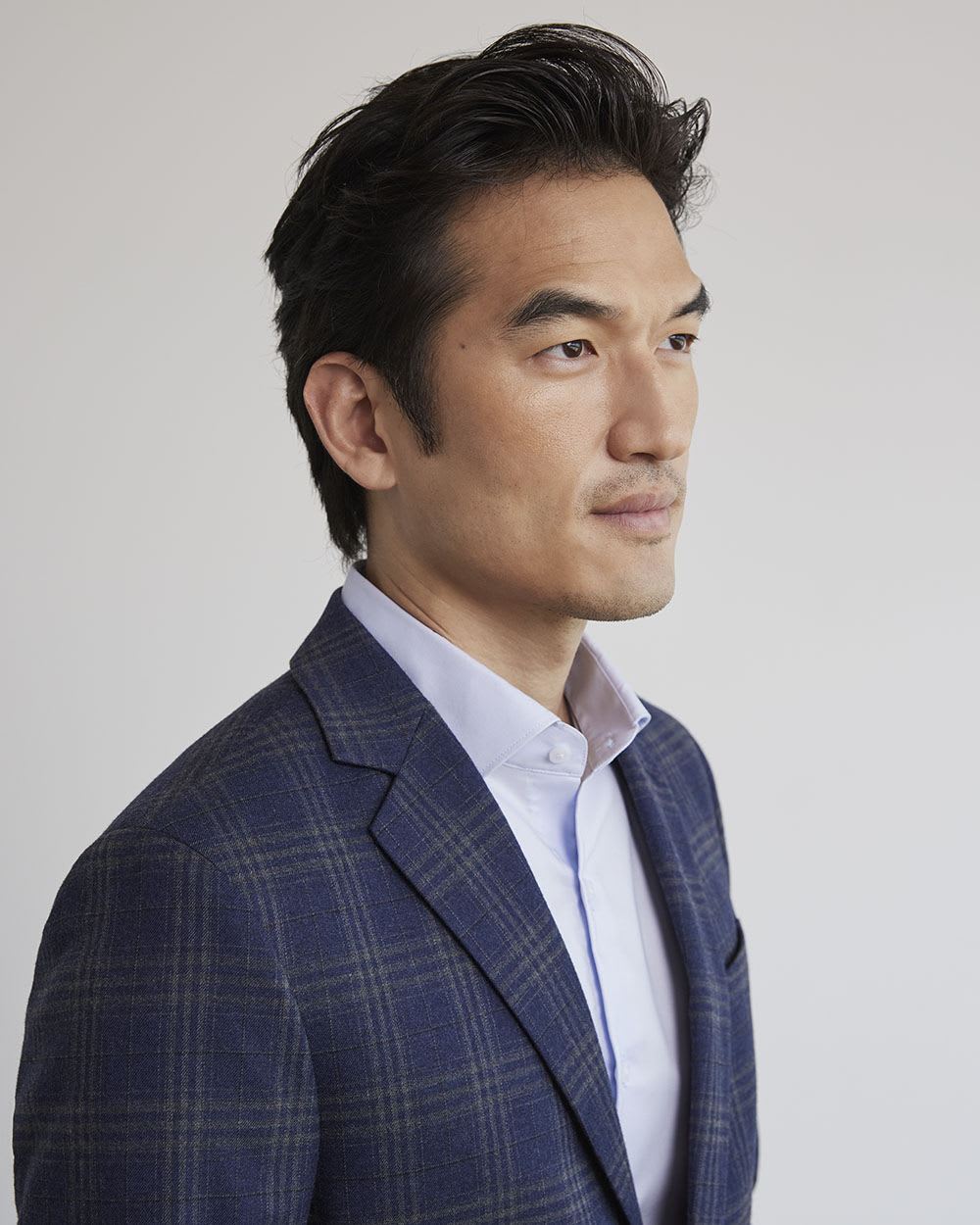 Slim Brushed Navy Plaid Blazer