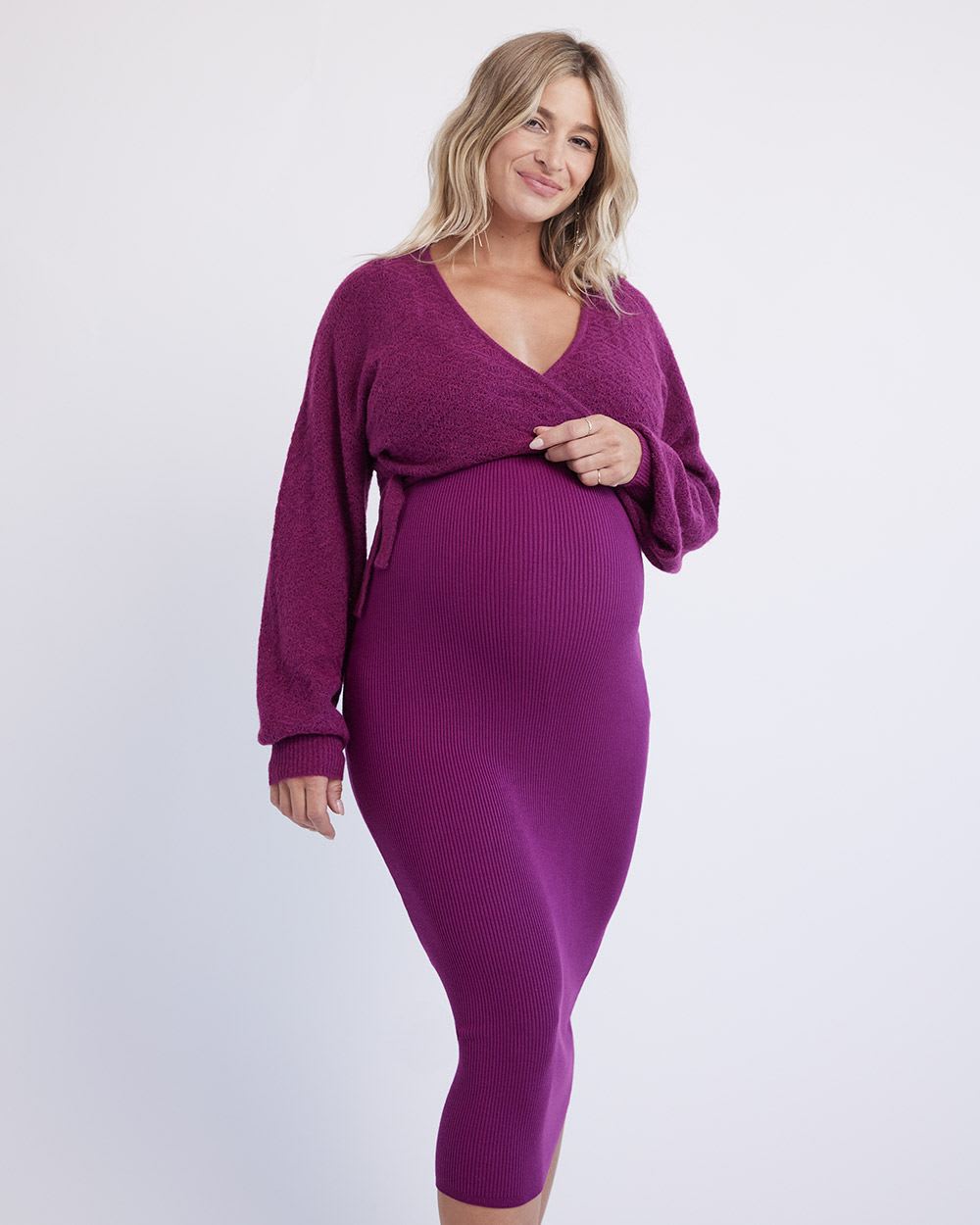 Ribbed Bodycon Dress and Cardigan - Thyme Maternity