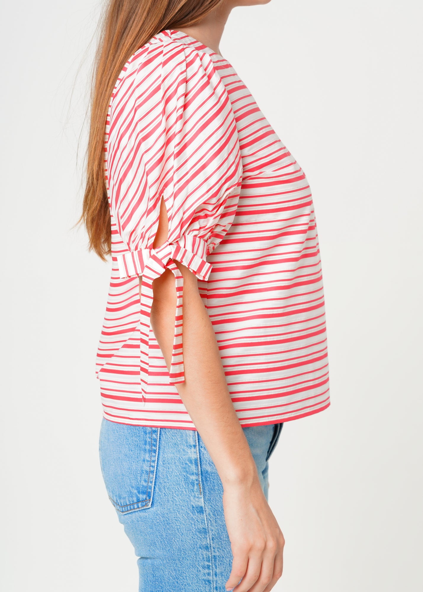 Nurode Satin Striped Tie Sleeve Top
