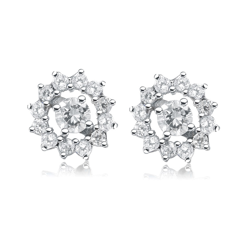 Sterling Silver with Clear Cubic Zirconia Wreath Earrings