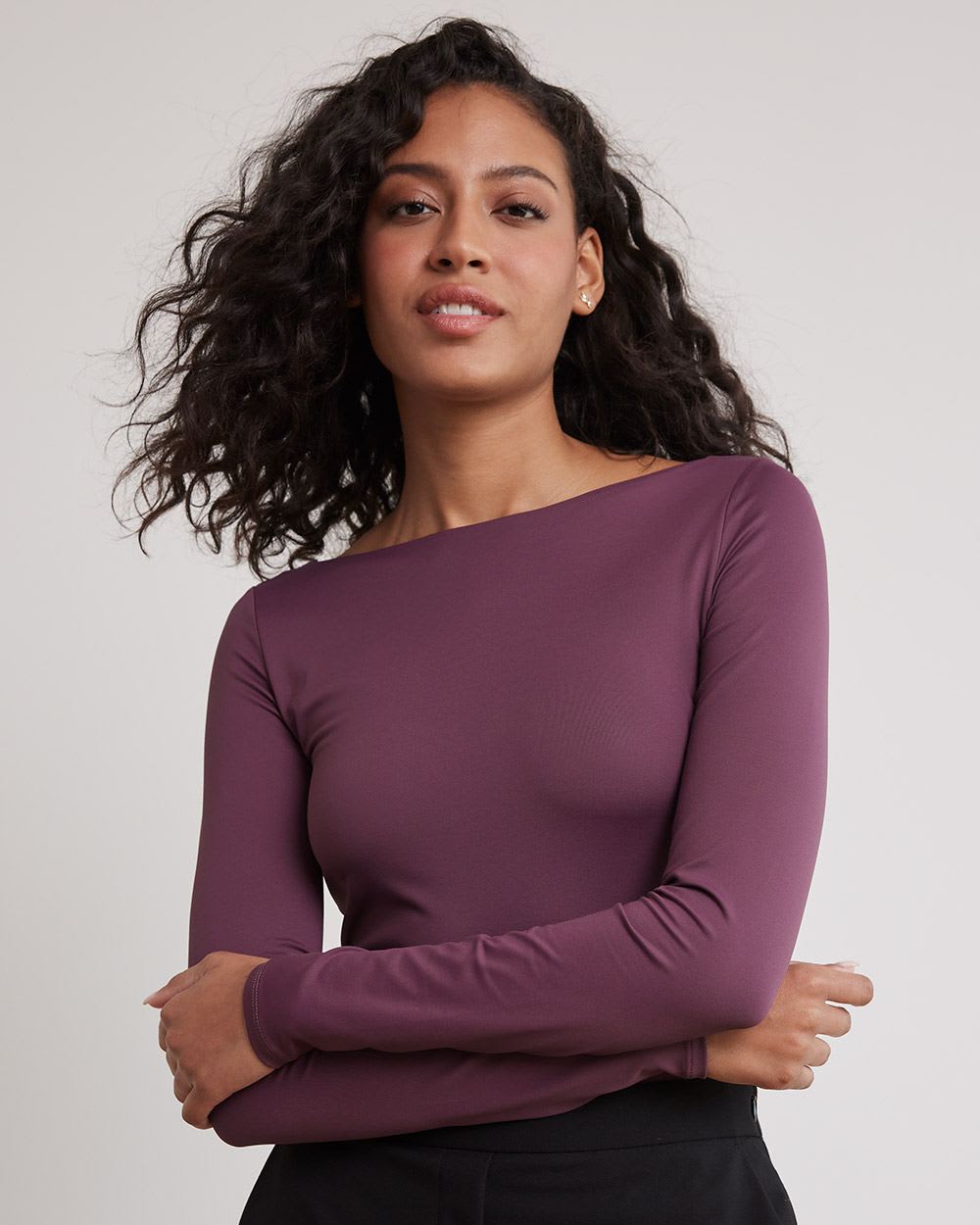 Long-Sleeve Boat-Neck Top
