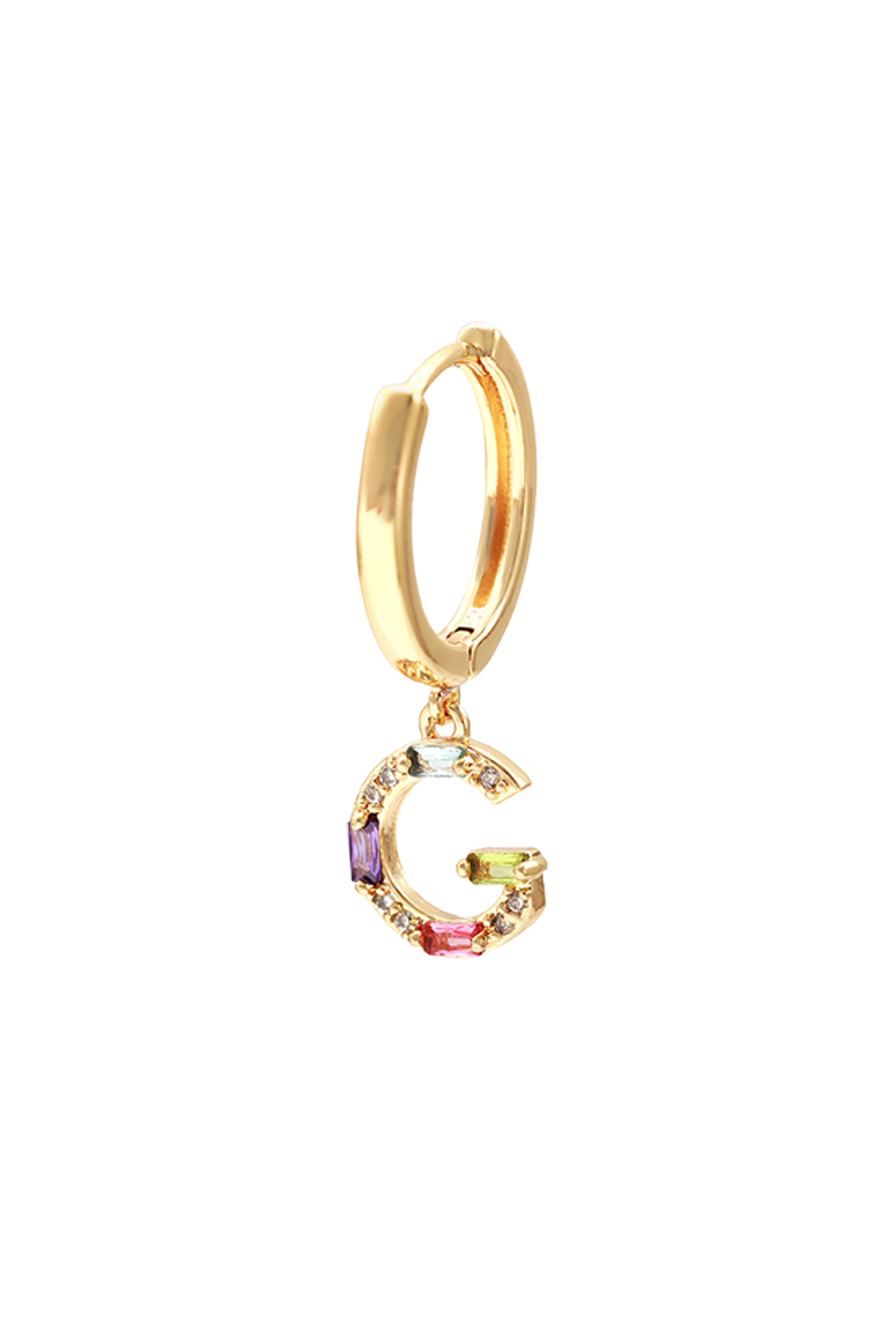 Classicharms-Single Pavé Initial Charm Drop Huggie Hoop Earring-Letter G