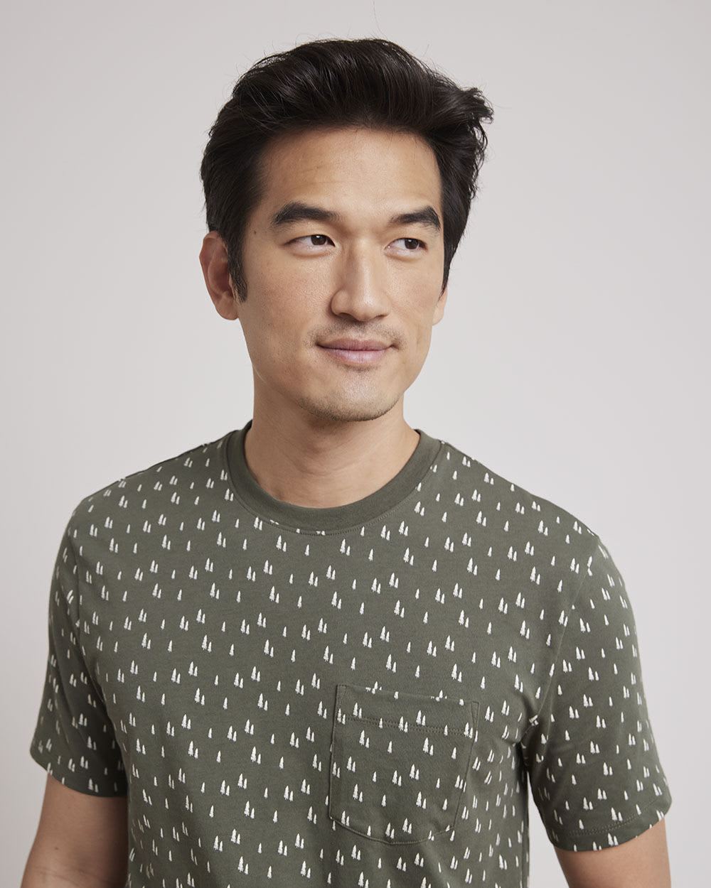 Printed Short-Sleeve Crew-Neck Tee with Chest Pocket