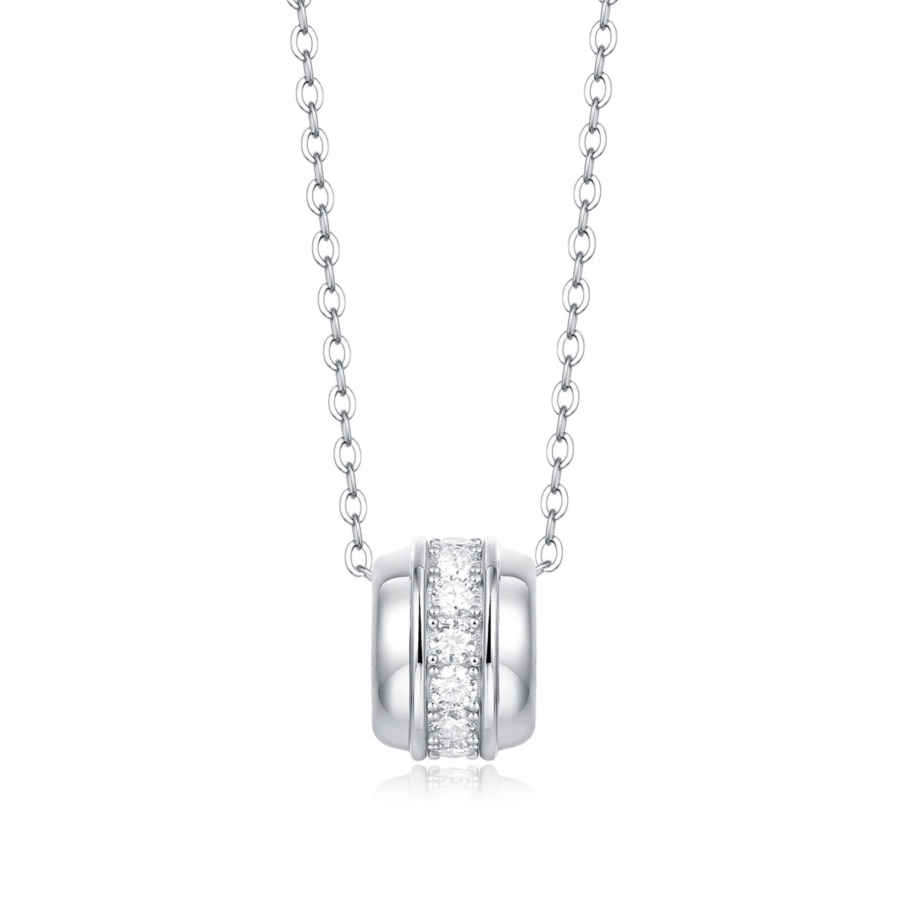 SV Sterling Silver with 0.20ctw Lab Created Moissanite Eternity Circle Disc Pendant Necklace