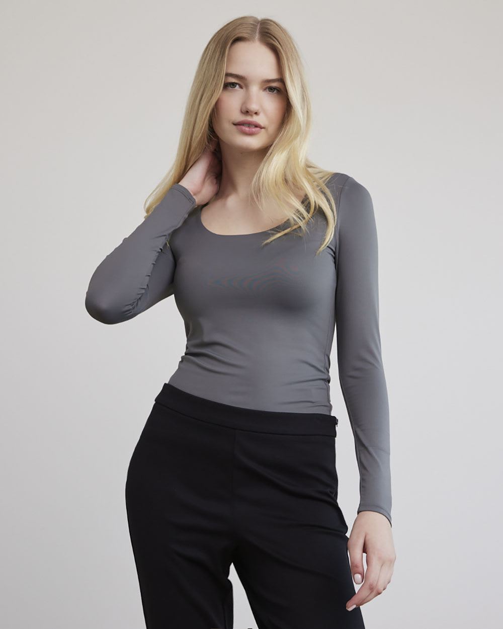 Long-Sleeve Scoop-Neck Bodycon Top, BodyConfident