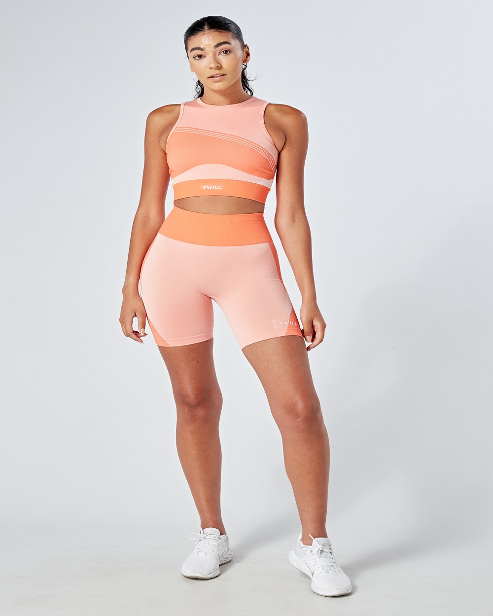Twill Active - Recycled Colour Block Body Fit Racer Crop Top - Coral