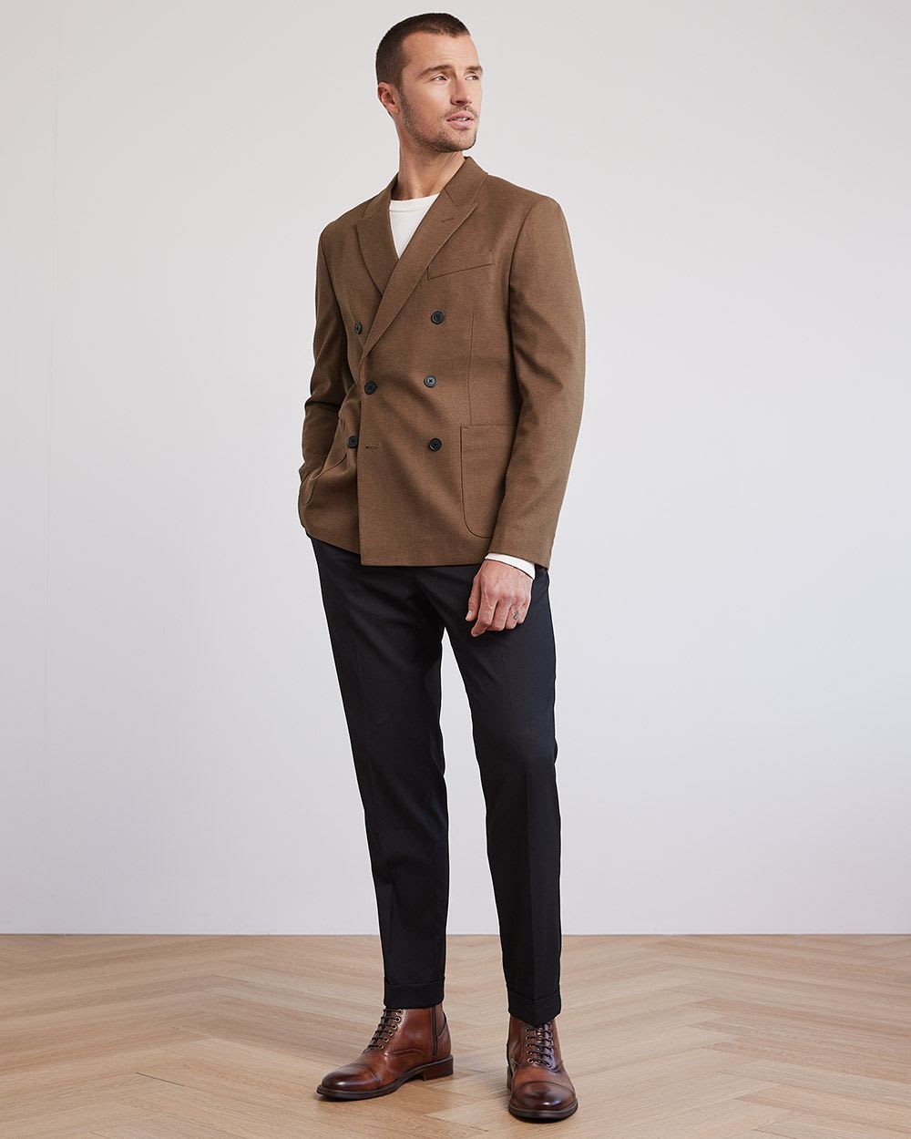 Tailored-Fit Brushed Twill Cacao Blazer