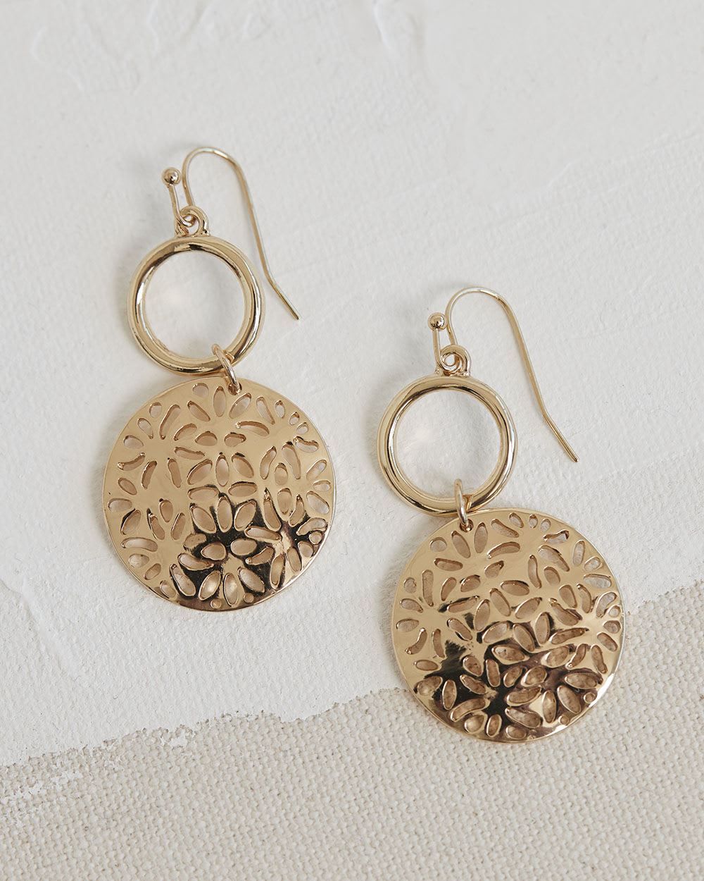 Earrings with Crafted Disc Pendants