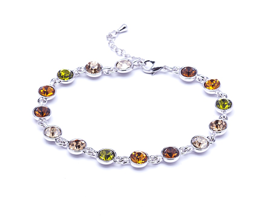 Rhodium Plated Tennis Bracelet in Olivine and Topaz Tones - callura