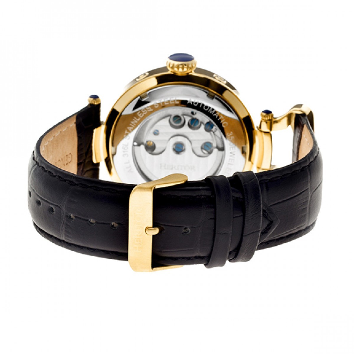 Heritor Automatic - Ganzi Semi-Skeleton Leather-Band Watch - Rose Gold/Black