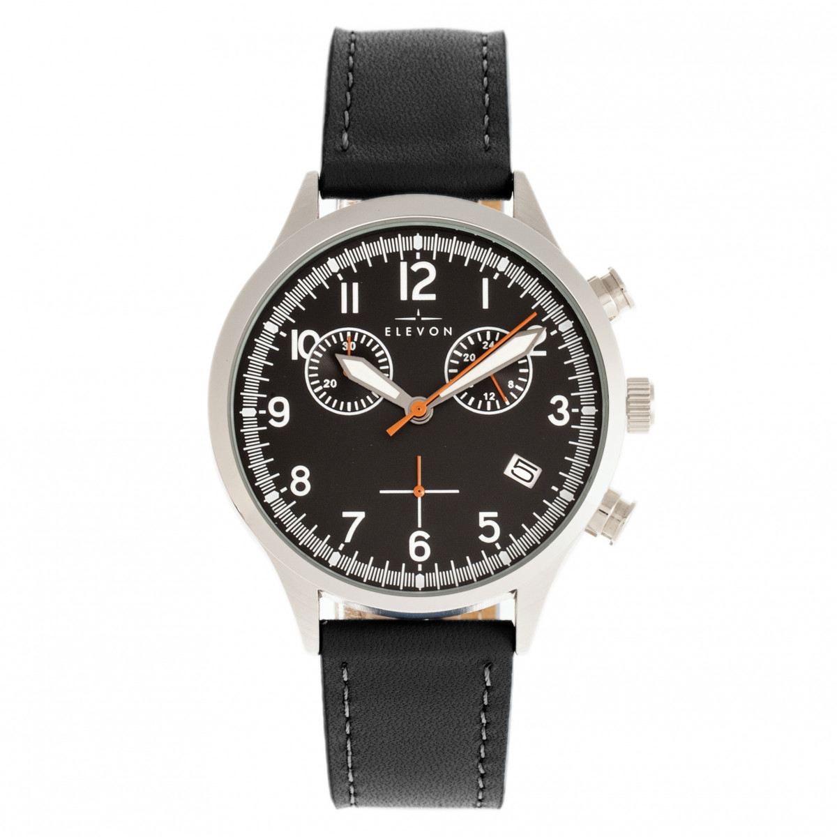 Elevon - Antoine Chronograph Leather-Band Watch w/Date - Black/Silver