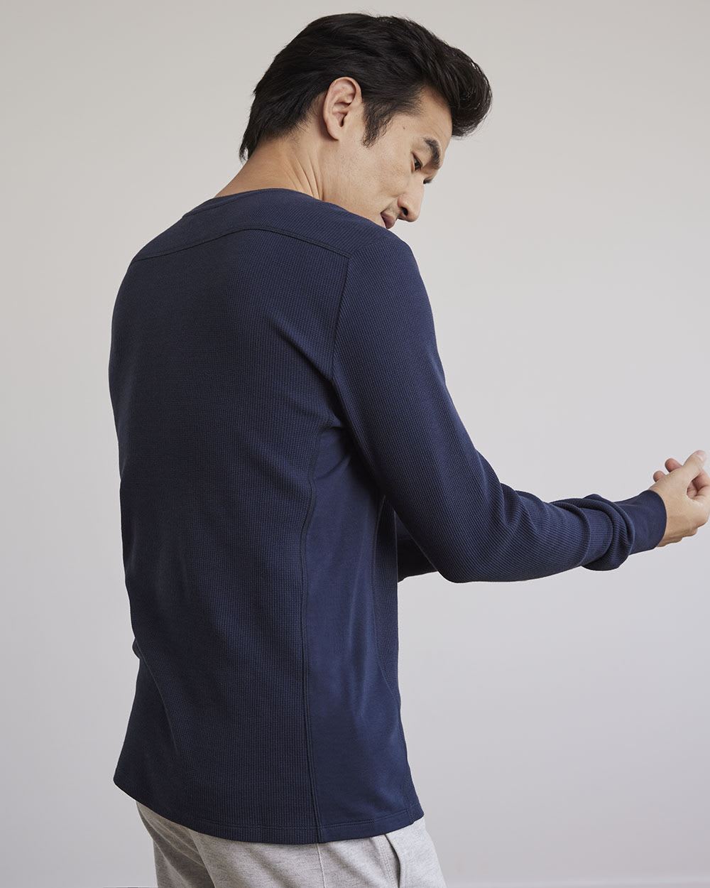 Long-Sleeve Crew-Neck Waffled Tee