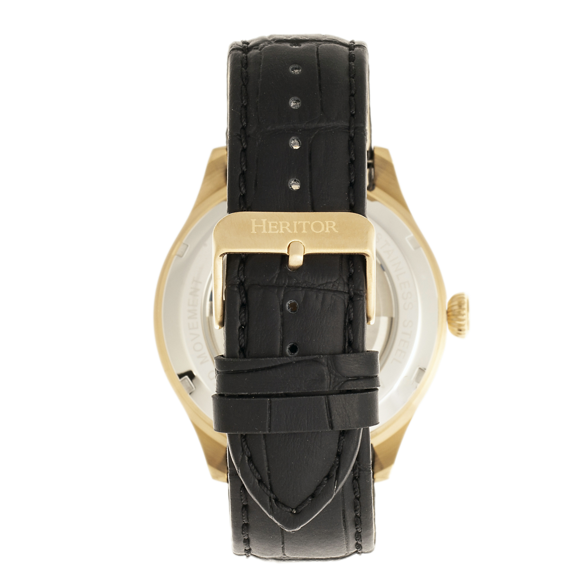 Heritor Automatic - Gregory Semi-Skeleton Leather-Band Watch - Gold/Black