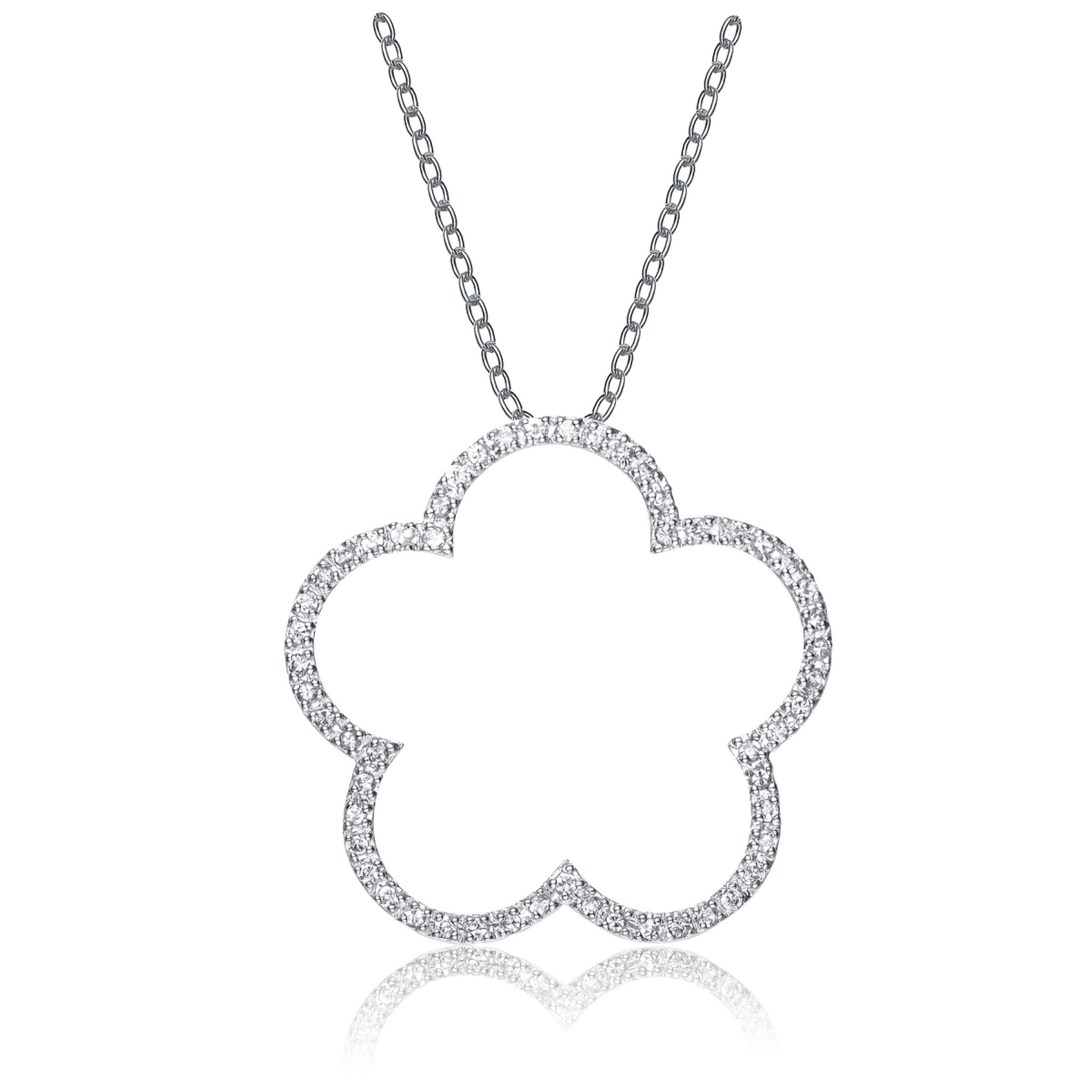 GV Sterling Silver Cubic Zirconia Flower Shape Necklace