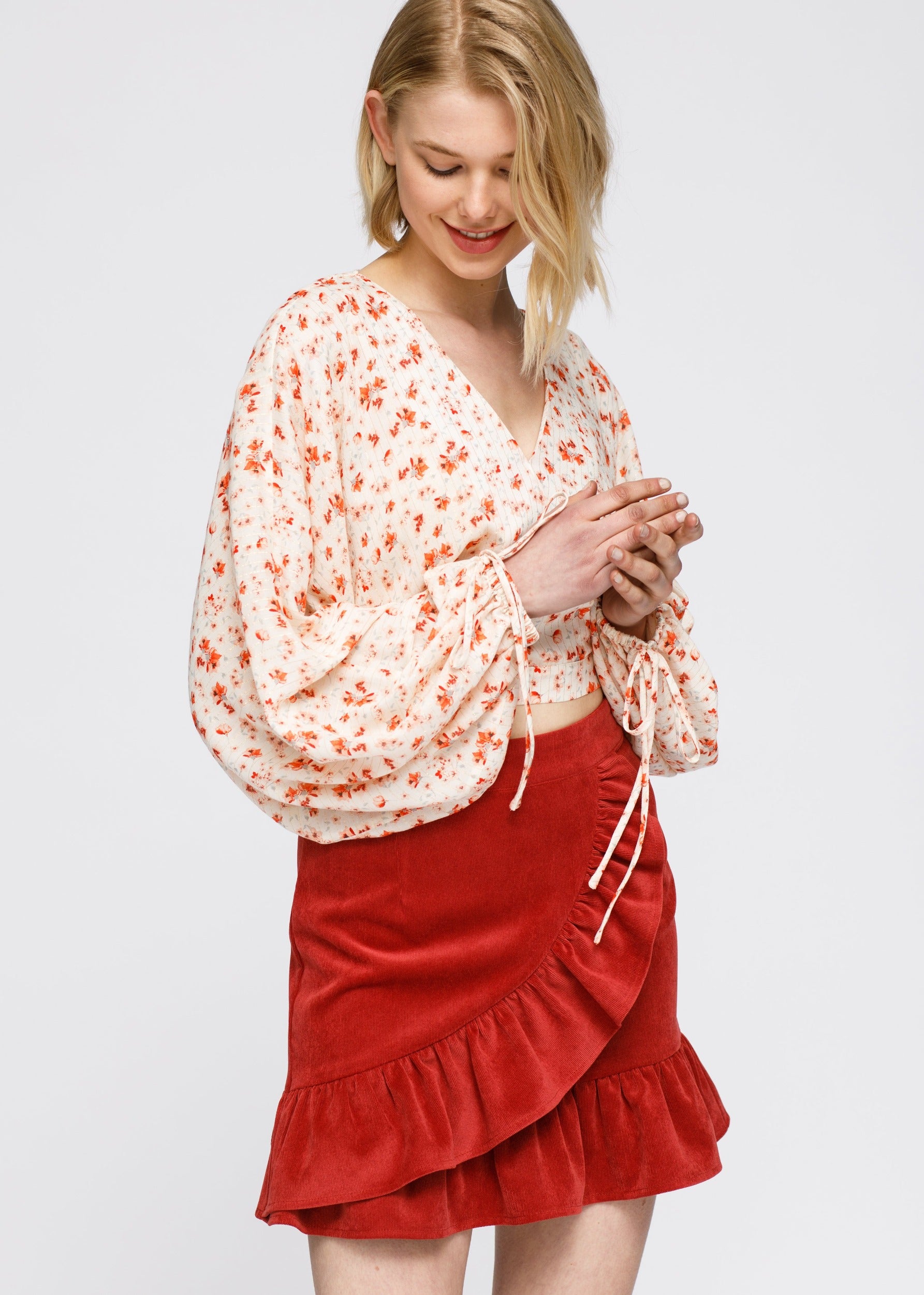 Nurode Floral Wrap Front Crop Blouse