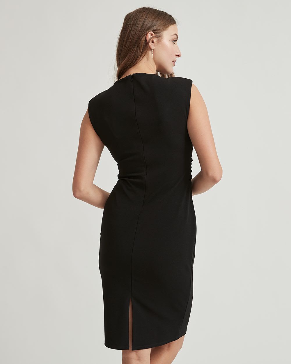 Knit Crepe Fitted Crew-Neck Sleeveless Dress