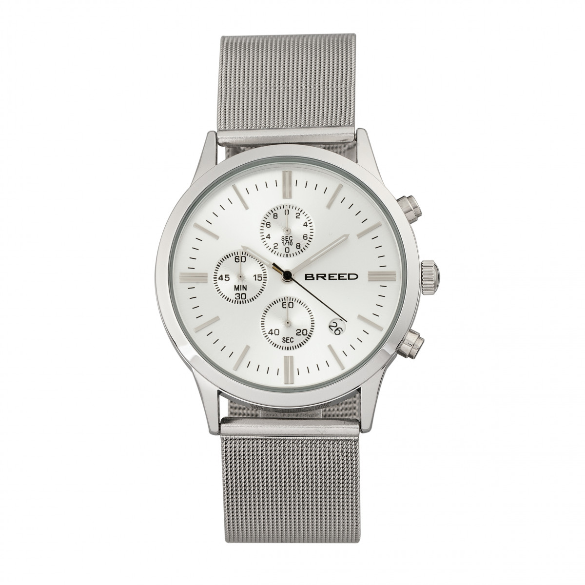 Breed - Espinosa Chronograph Mesh-Bracelet Watch w/ Date - Silver/Gunmetal