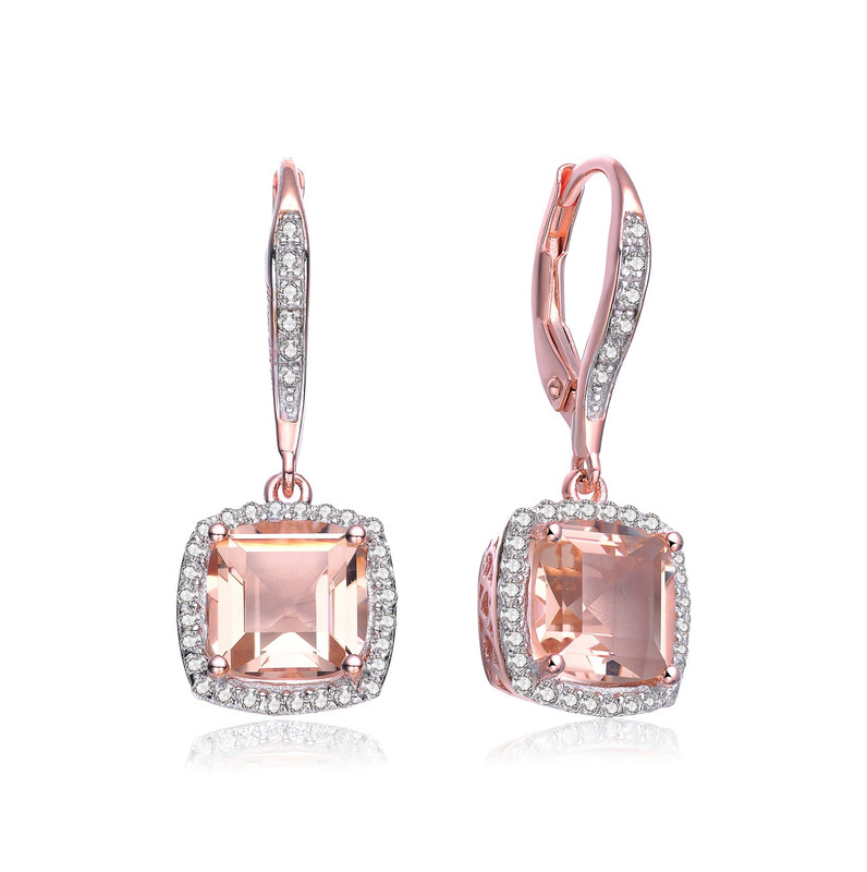 Sterling Silver 18k Rose Gold Plating with Morganite Cubic Zirconia Drop Earrings