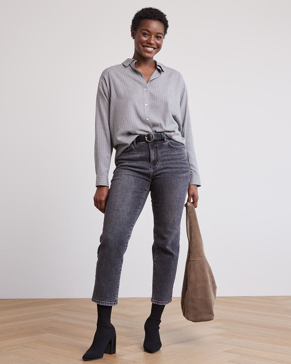 Long-Sleeve Buttoned-Down Brushed Twill Blouse
