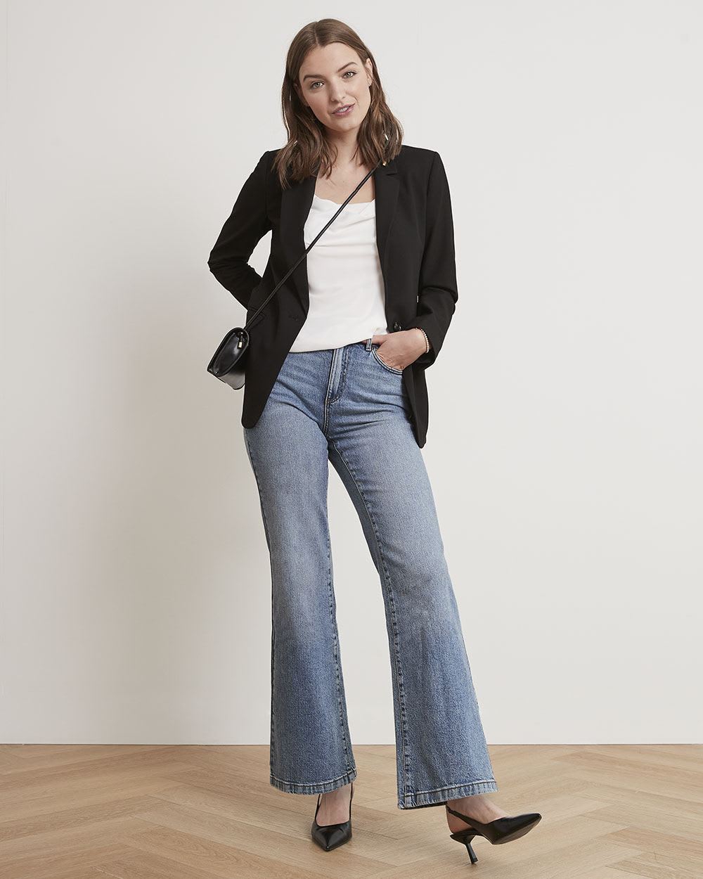 Solid One-Button Classic Twill Blazer