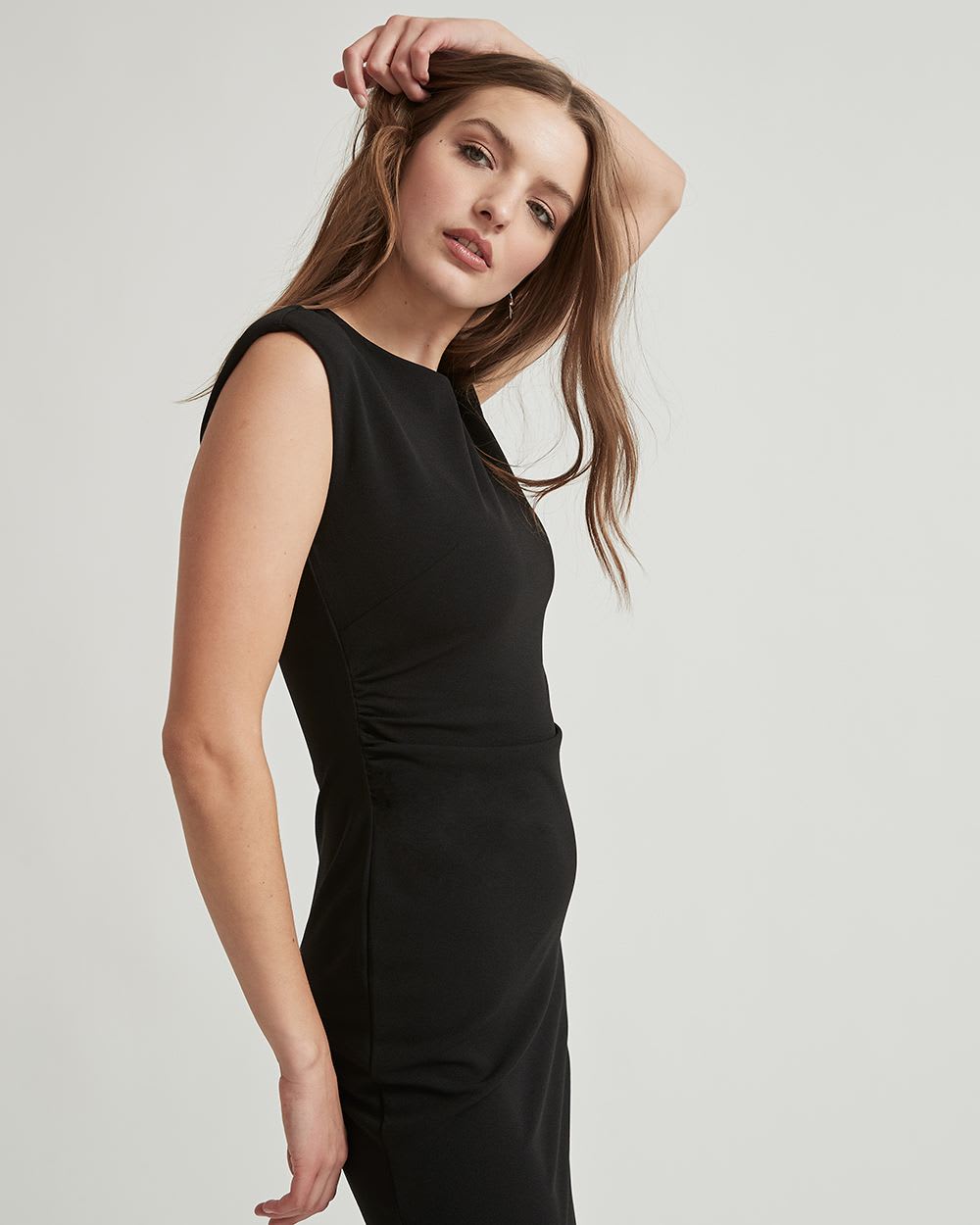 Knit Crepe Fitted Crew-Neck Sleeveless Dress