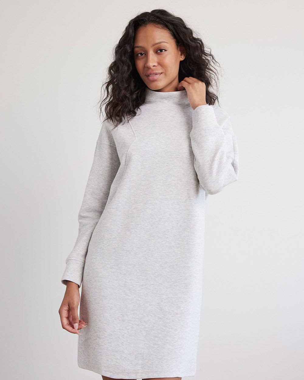 Long-Dolman-Sleeve Mock-Neck Straight Dress