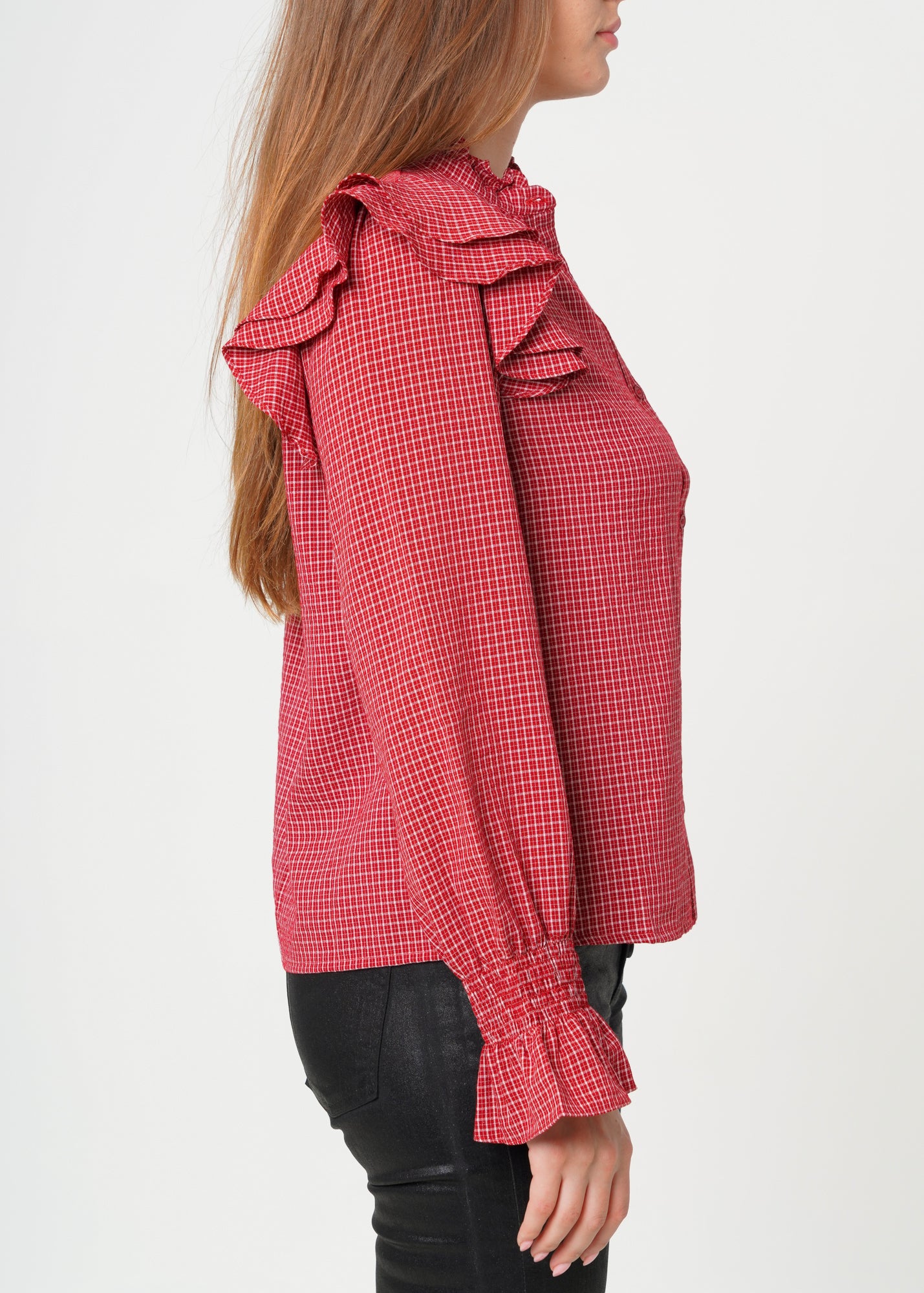 Nurode Ruffle Detailed Plaid Shirt