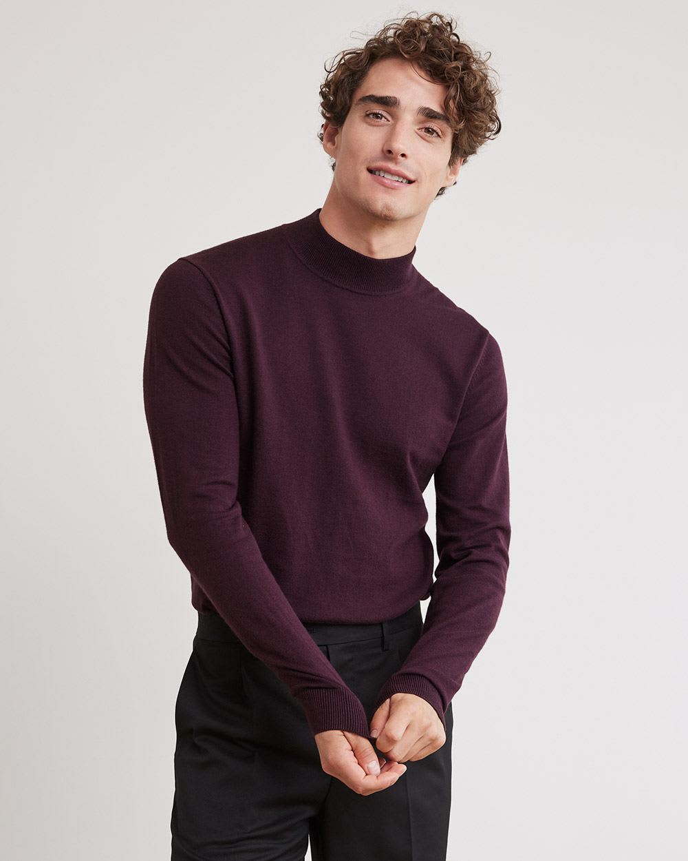 Solid Long-Sleeve Mock-Neck Sweater