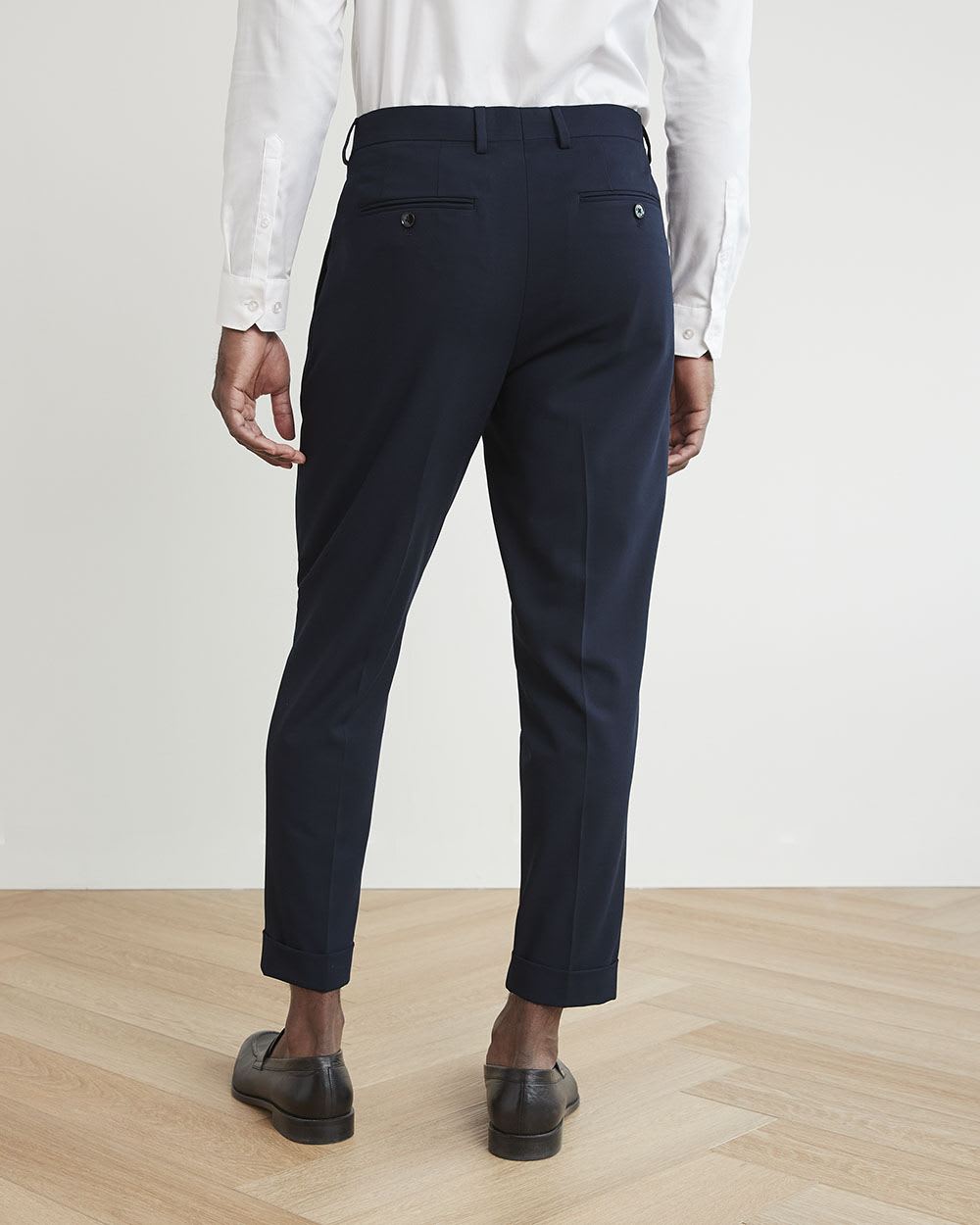 Pleated Solid Tapered-Leg Suit Pant