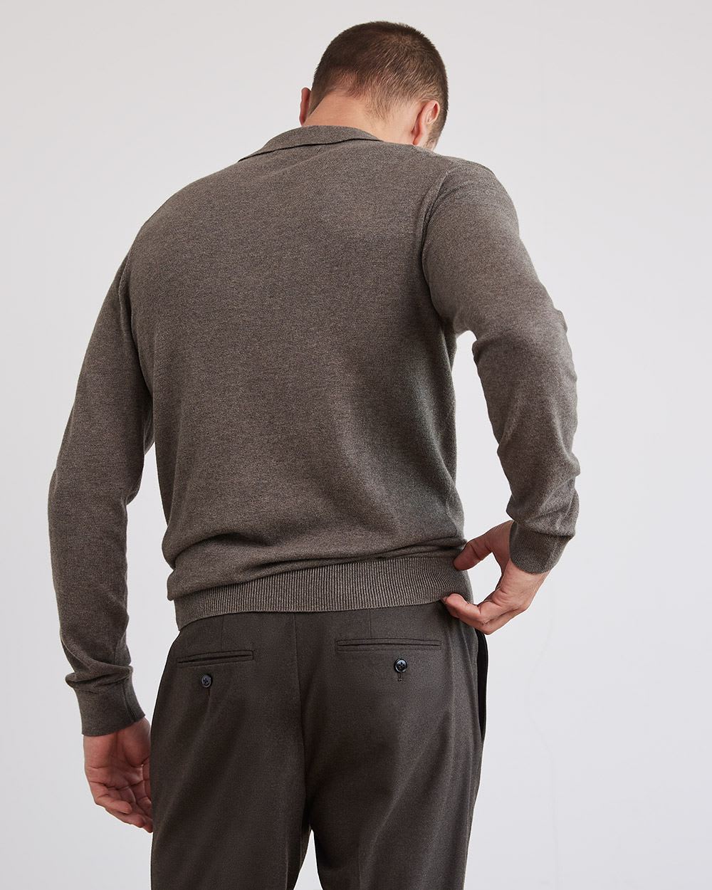 Long-Sleeve Cotton Polo with Johnny Collar