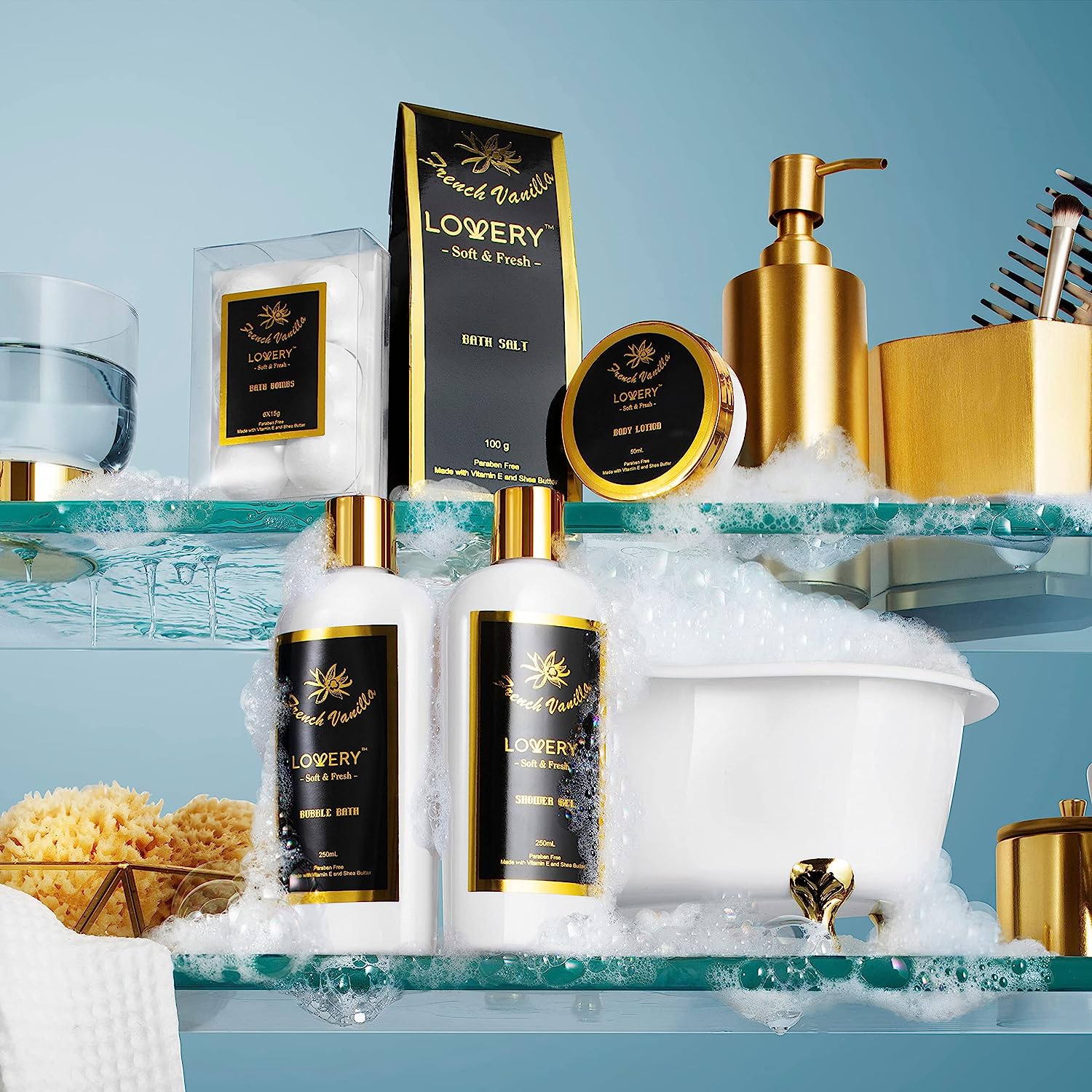 Lovery Gift Basket Set - Relaxing Home Spa Kit - Scented Spa Candle