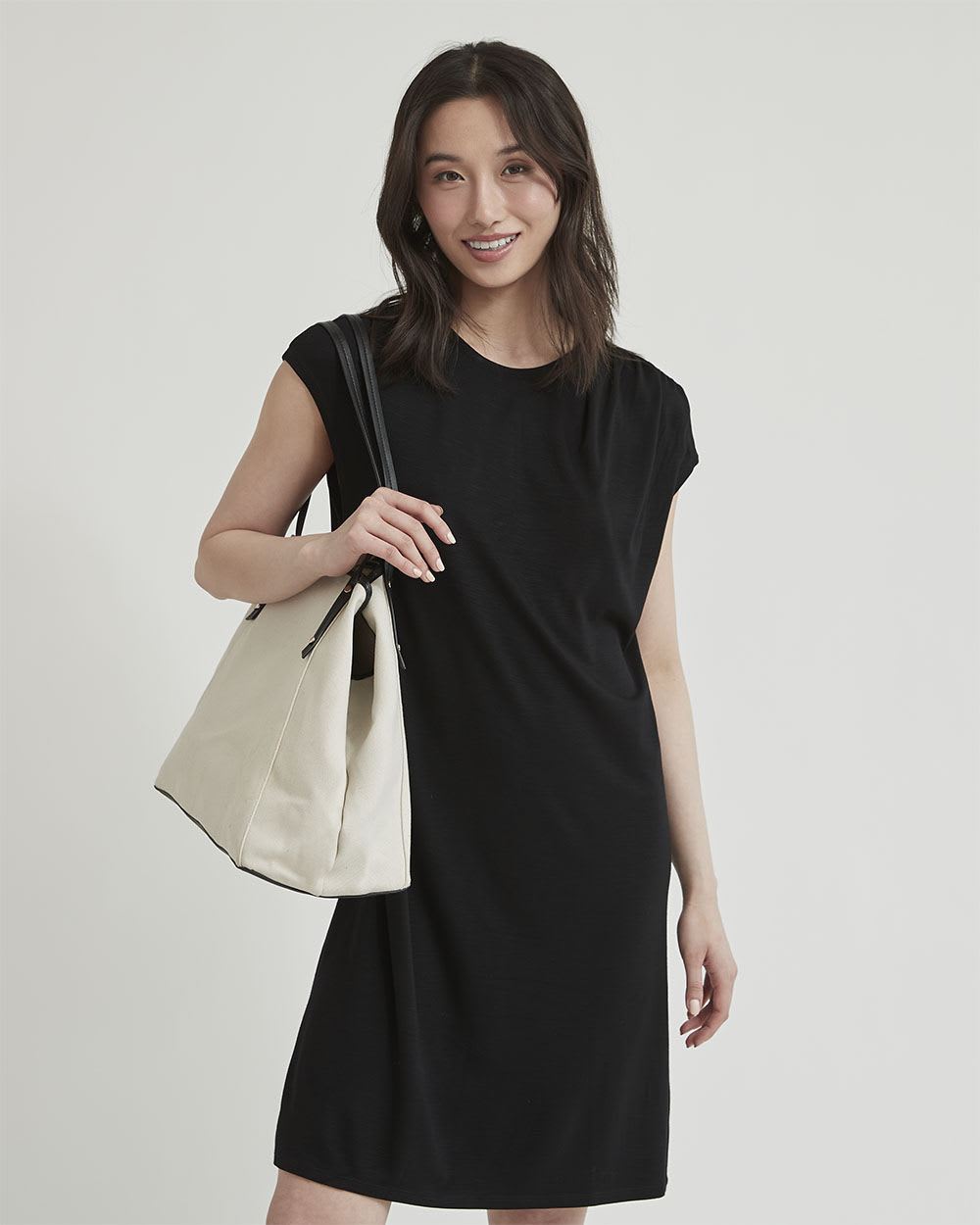 Sleeveless T-Shirt Dress with Shirred Shoulder