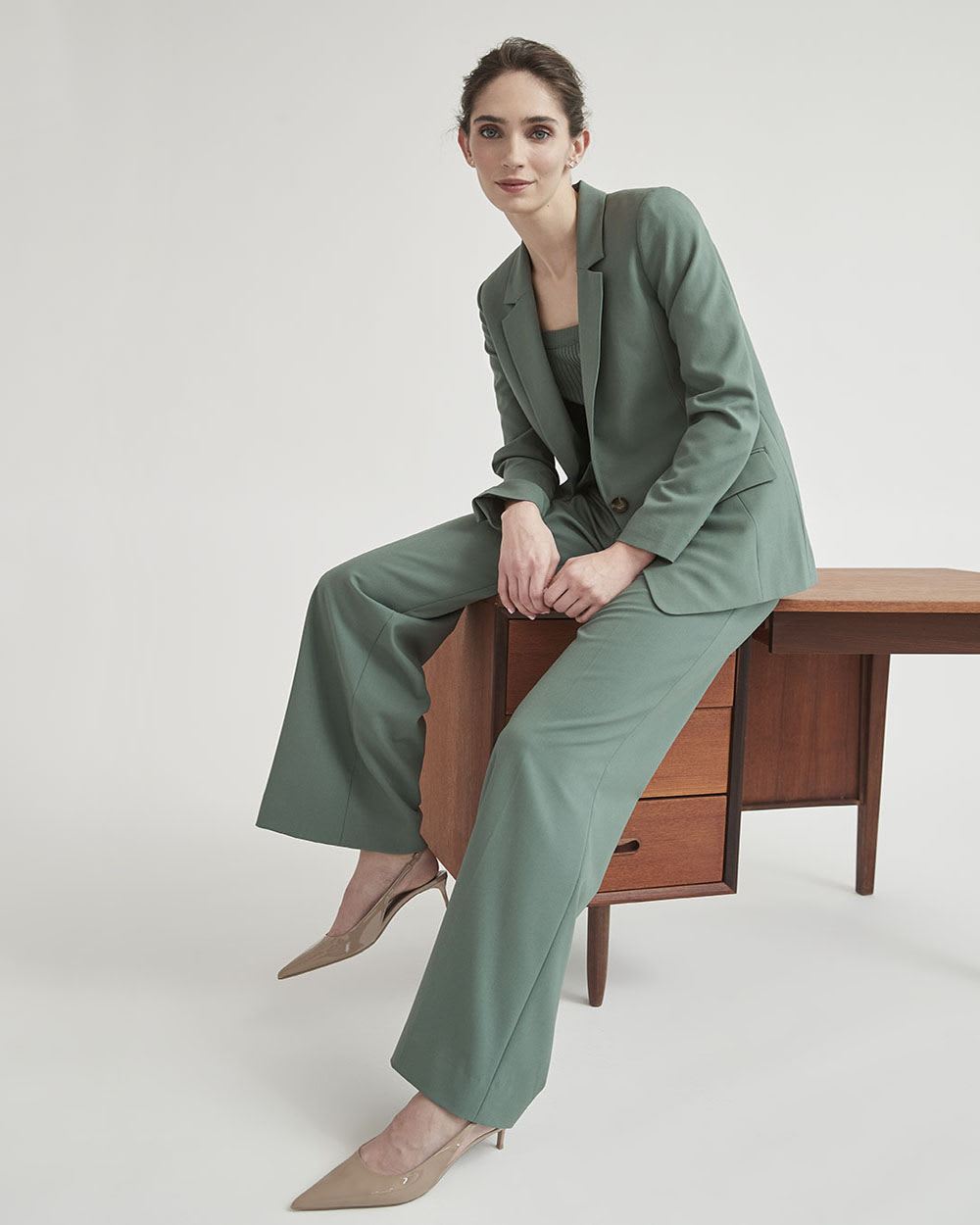 Dark Green One-Button Loose Blazer