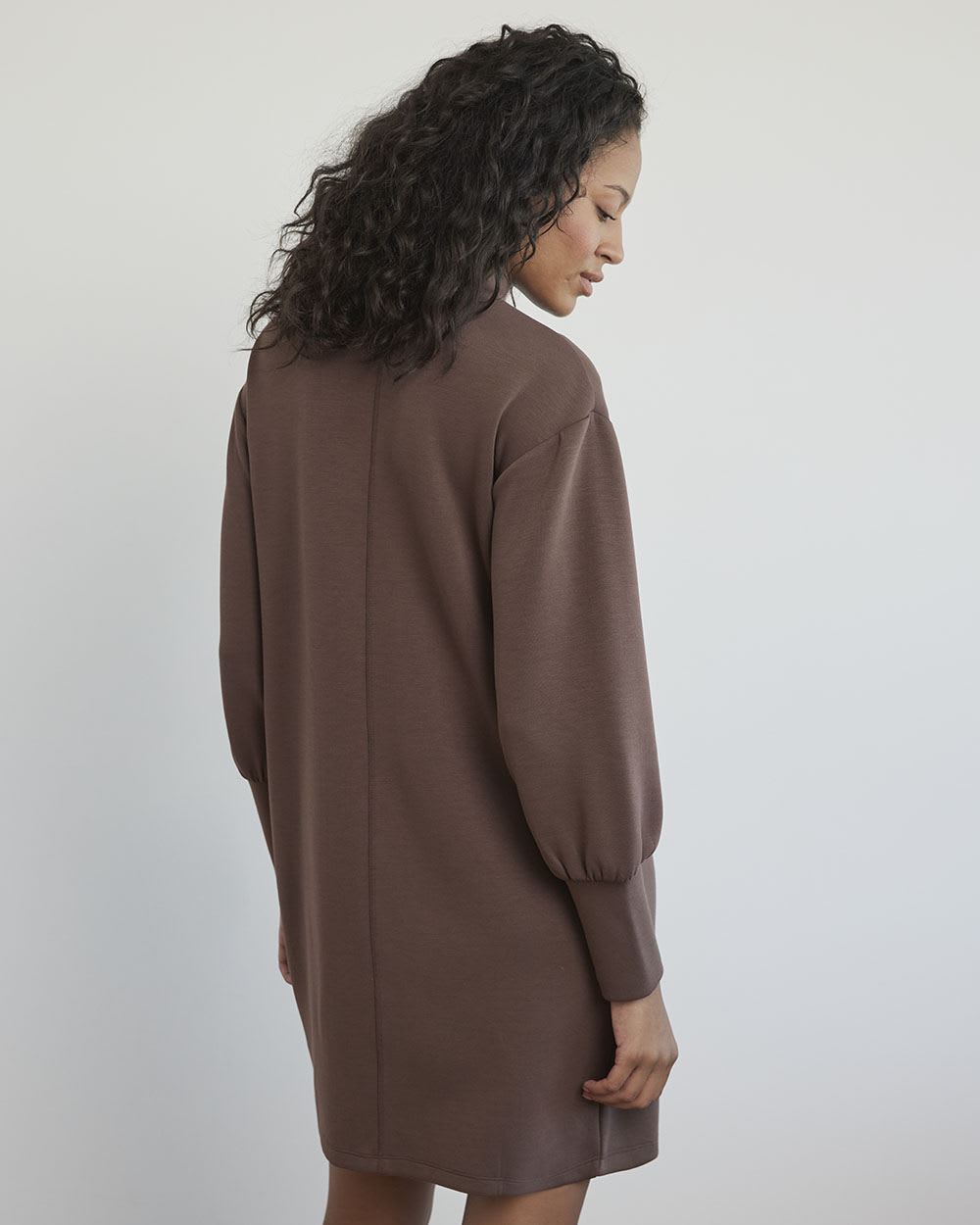 Long-Sleeve Straight Dress with Crew Neckline