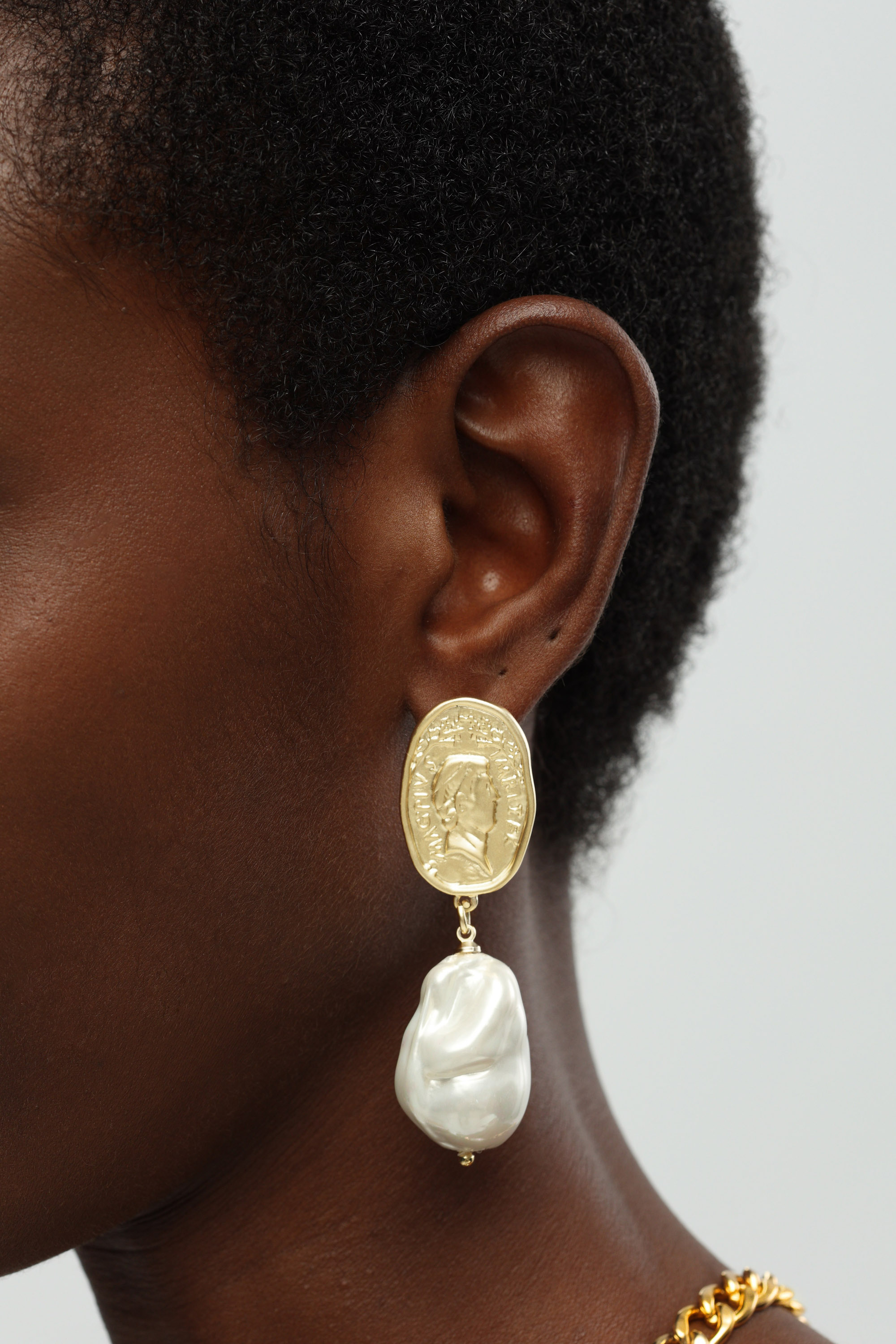 Classicharms-Matted Gold Sculpted Oversized Baroque Pearl Drop Earrings
