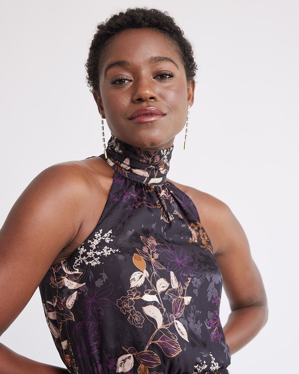 Sleeveless Midi Cocktail Dress with Halter Neckline