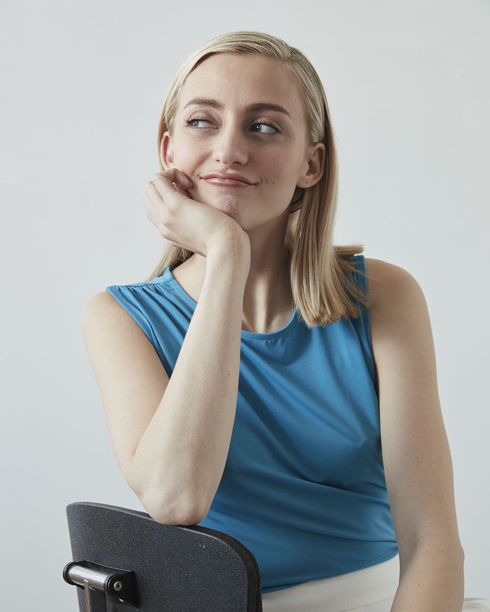 Sleeveless Draped Shoulders Crew-Neck T-Shirt