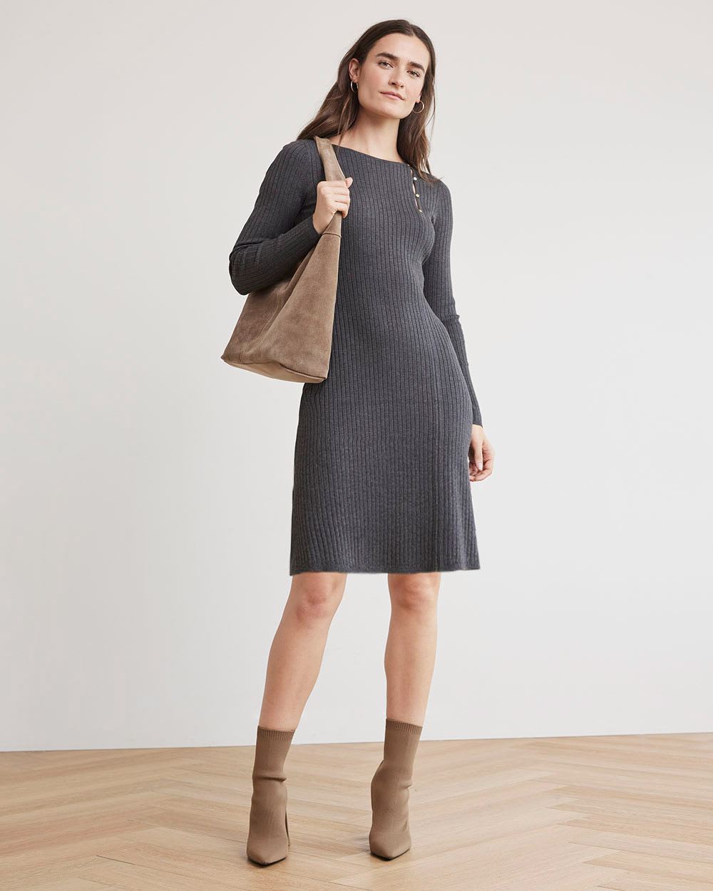 Long-Sleeve Round-Neck A-Line Mini Dress