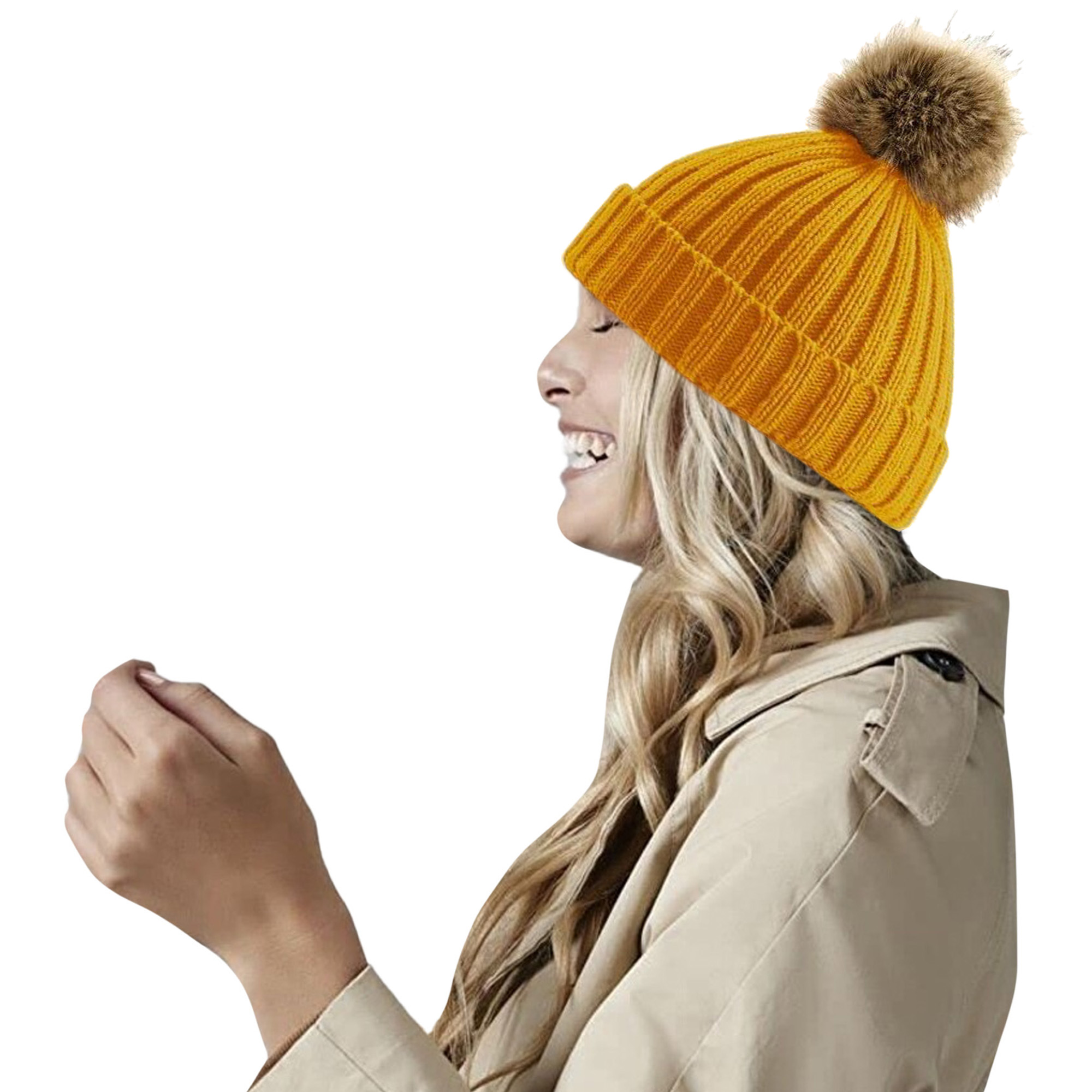 Beechfield - Pom Pom Faux Fur Chunky Knit Beanie
