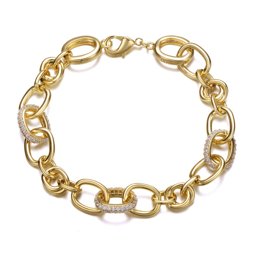 RG 14k Yellow Gold Plated with Cubic Zirconia Tubular Cable Link Love Knot Bracelet.