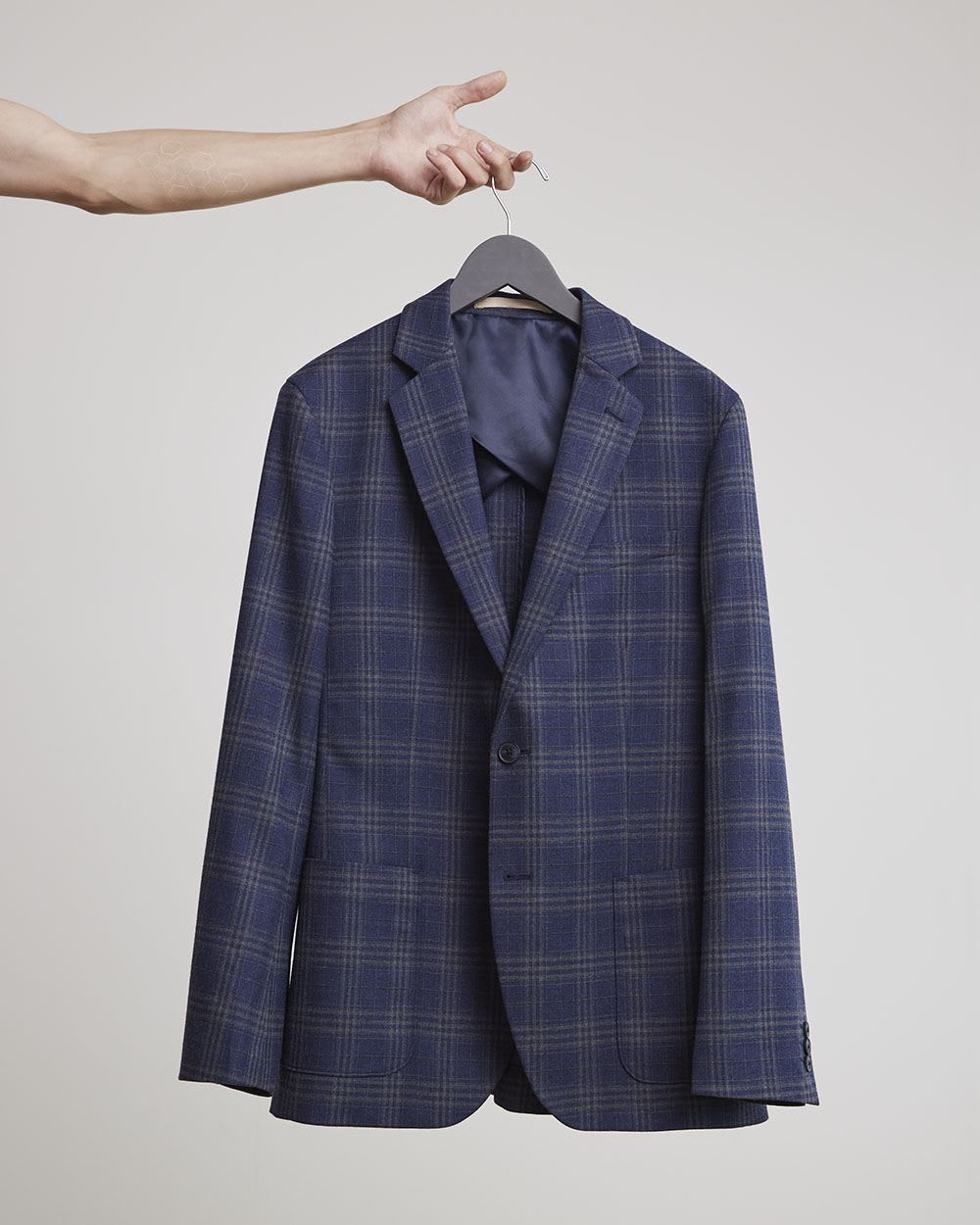 Slim Brushed Navy Plaid Blazer