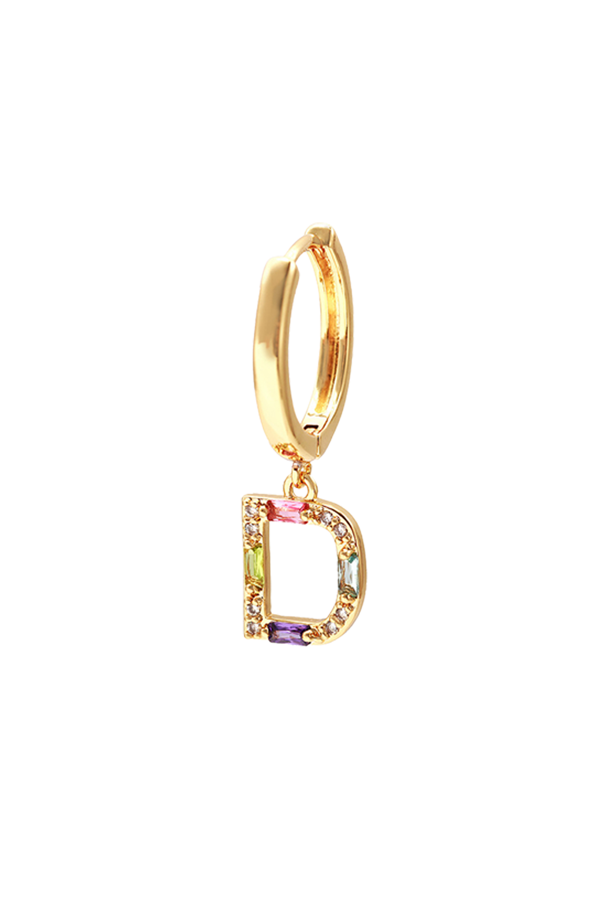 Classicharms-Single Pavé Initial Charm Drop Huggie Hoop Earring-Letter D