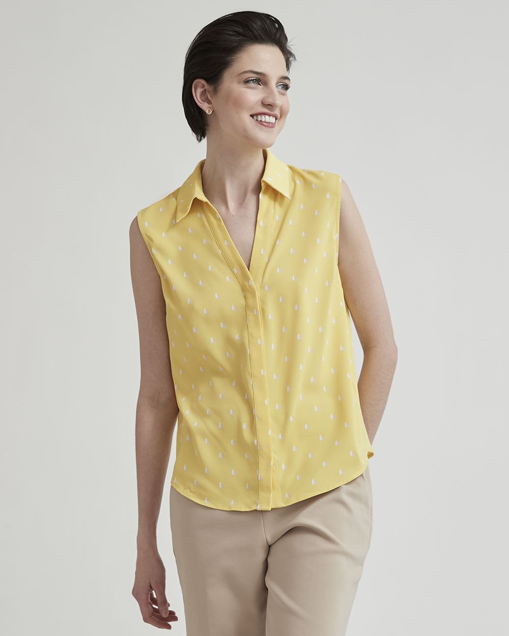 Sleeveless Buttoned-Down Sateen Blouse