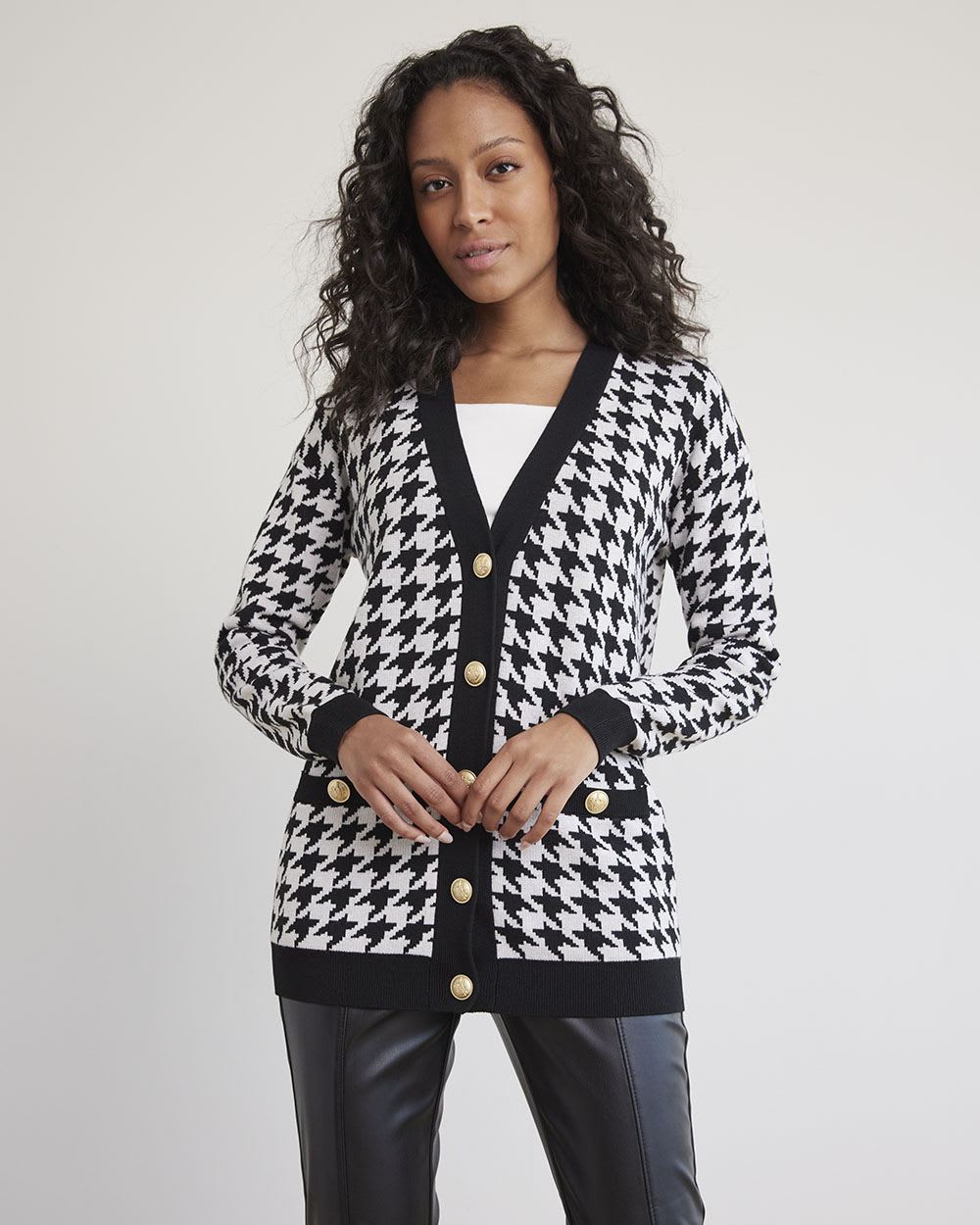 Long-Sleeve V-Neck Jacquard Cardigan