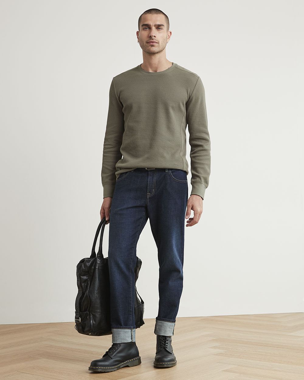 Long-Sleeve Crew-Neck Waffled Tee