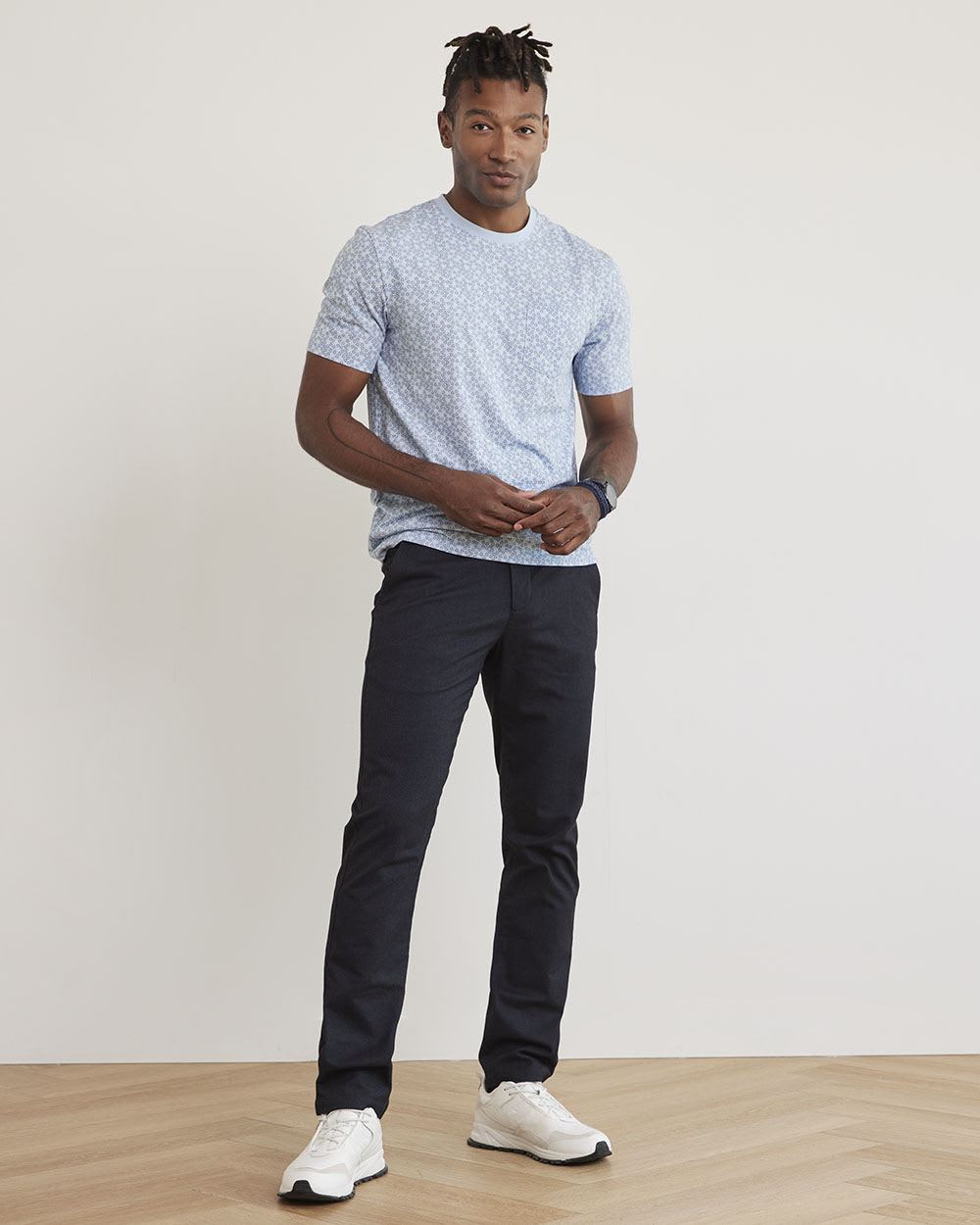 Printed Short-Sleeve Crew-Neck Tee with Chest Pocket