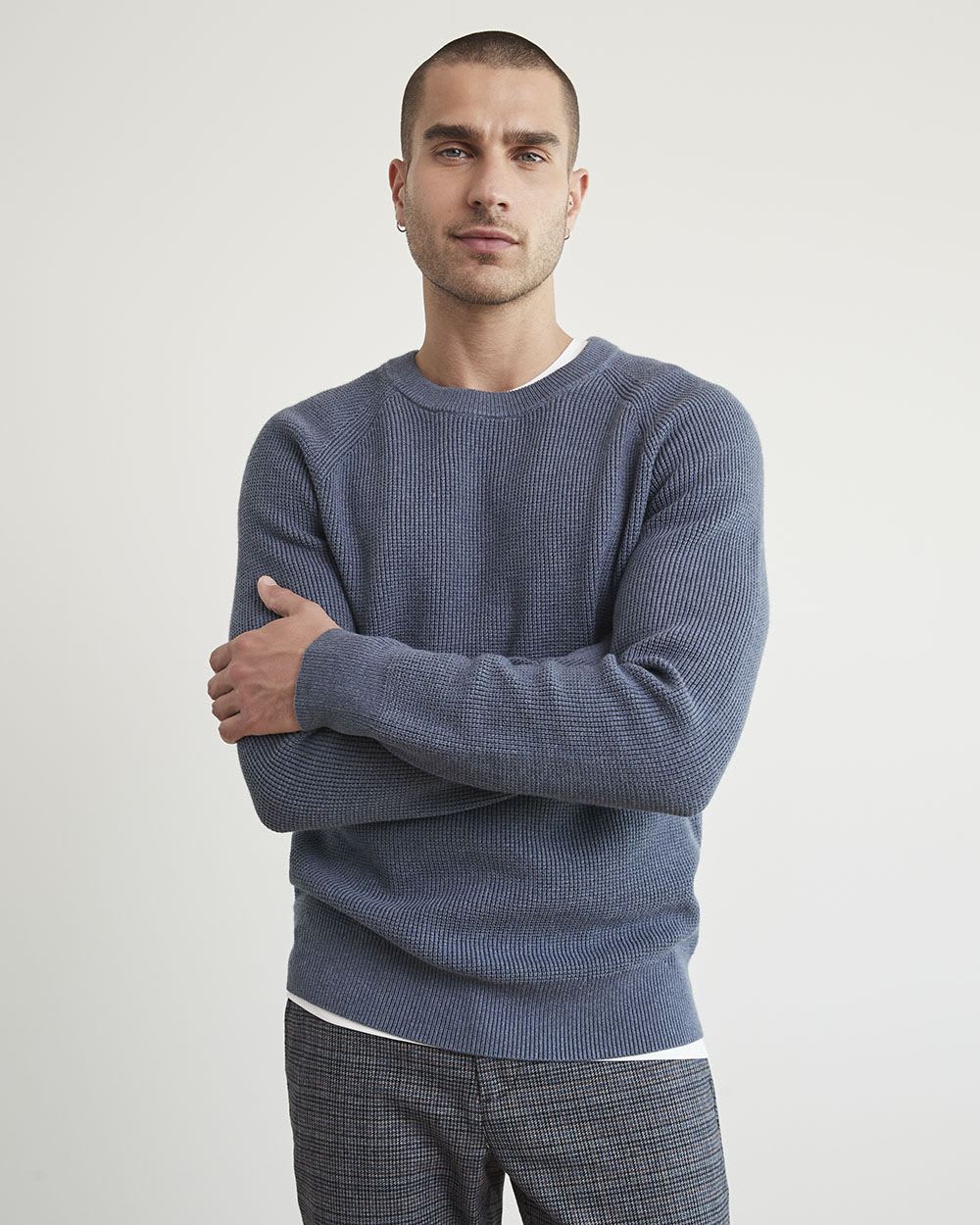 Long-Sleeve Crew-Neck Waffled Sweater