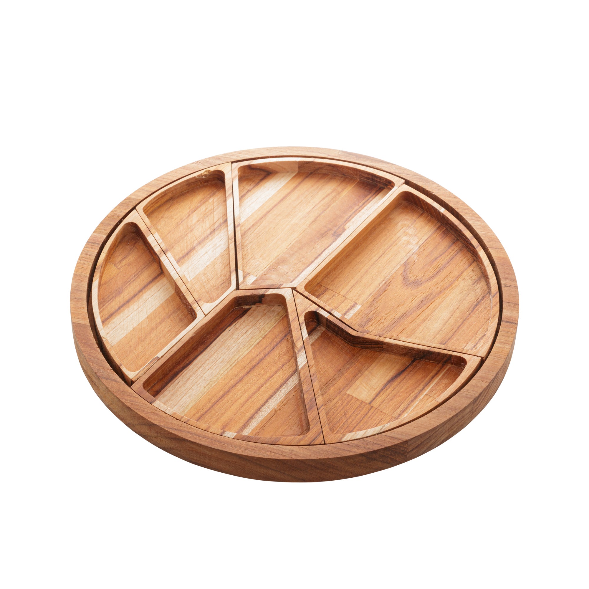 Teca Collection Wooden Serving Platter with 6 Dividers 33x2cm