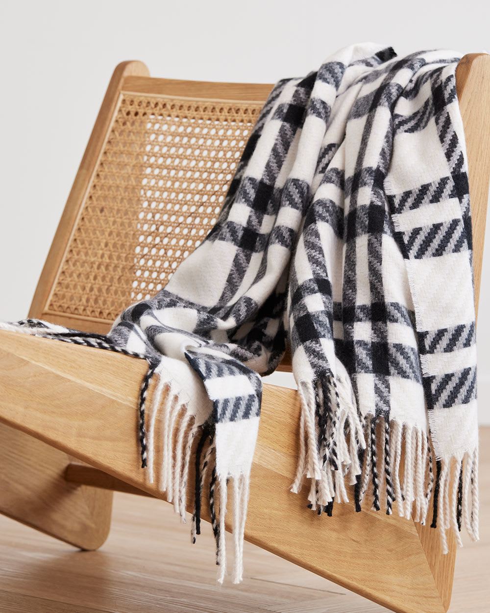 Plaid Blanket Scarf with Fringes
